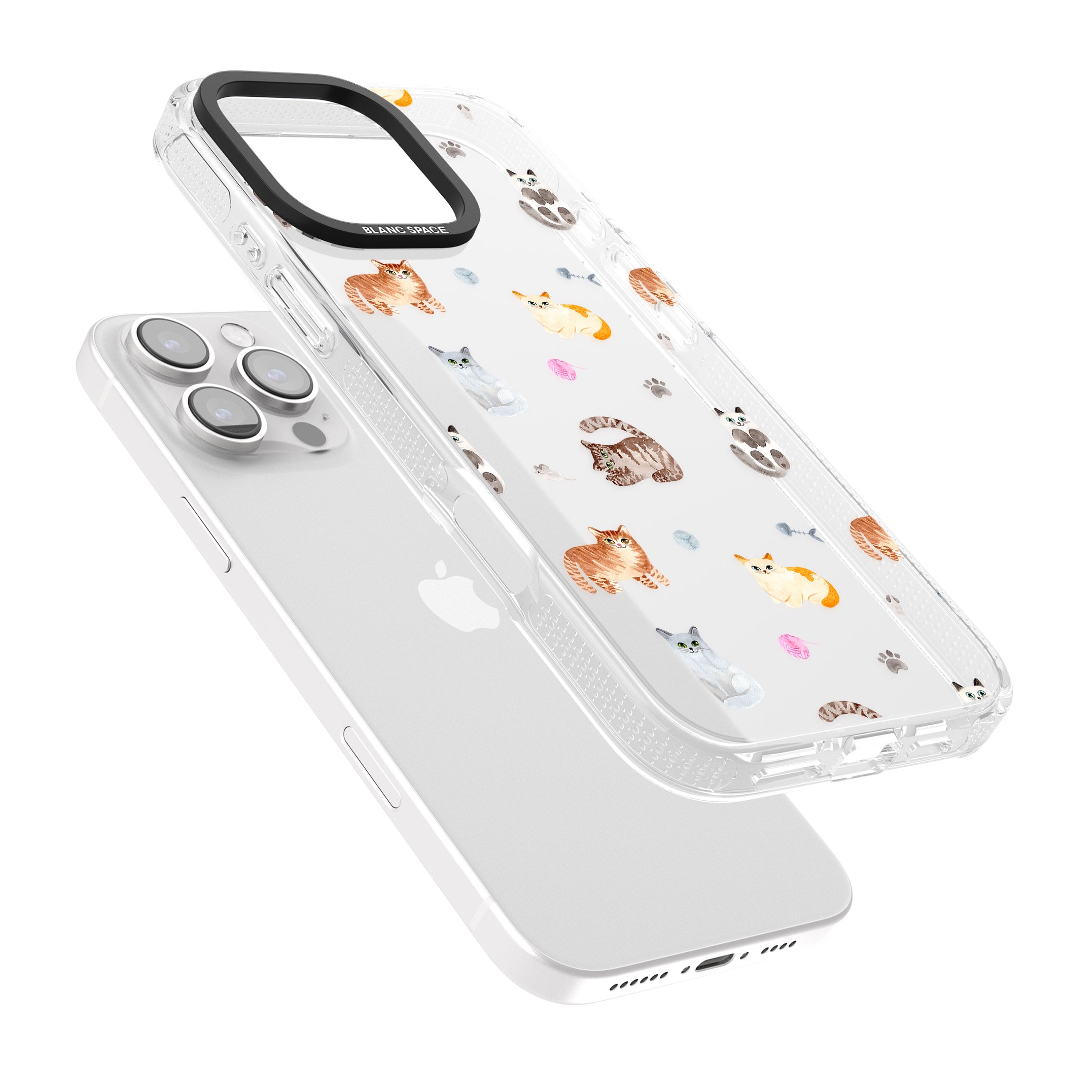 Cats with Toys - Clear iPhone 16 Pro Max / 16 Pro Clear Case Impact Air - Blanc Space