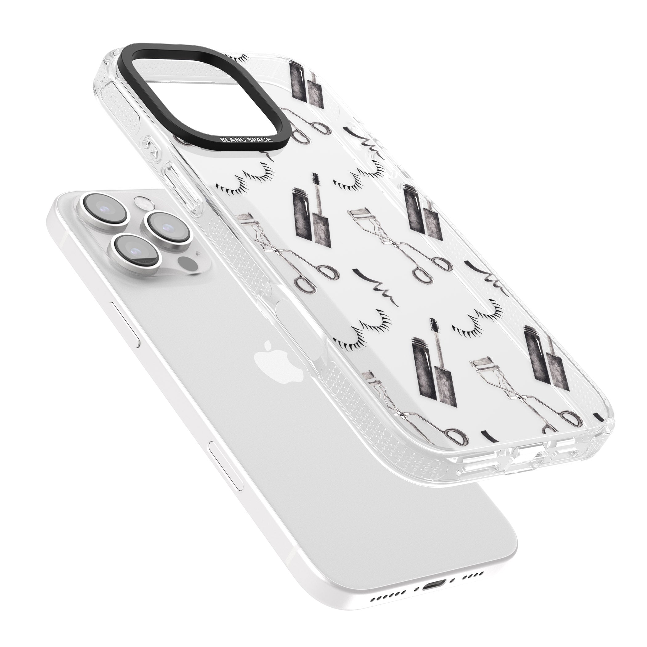 Eyelash Makeup Pattern iPhone 16 Pro Max / 16 Pro Clear Case Impact Air - Blanc Space