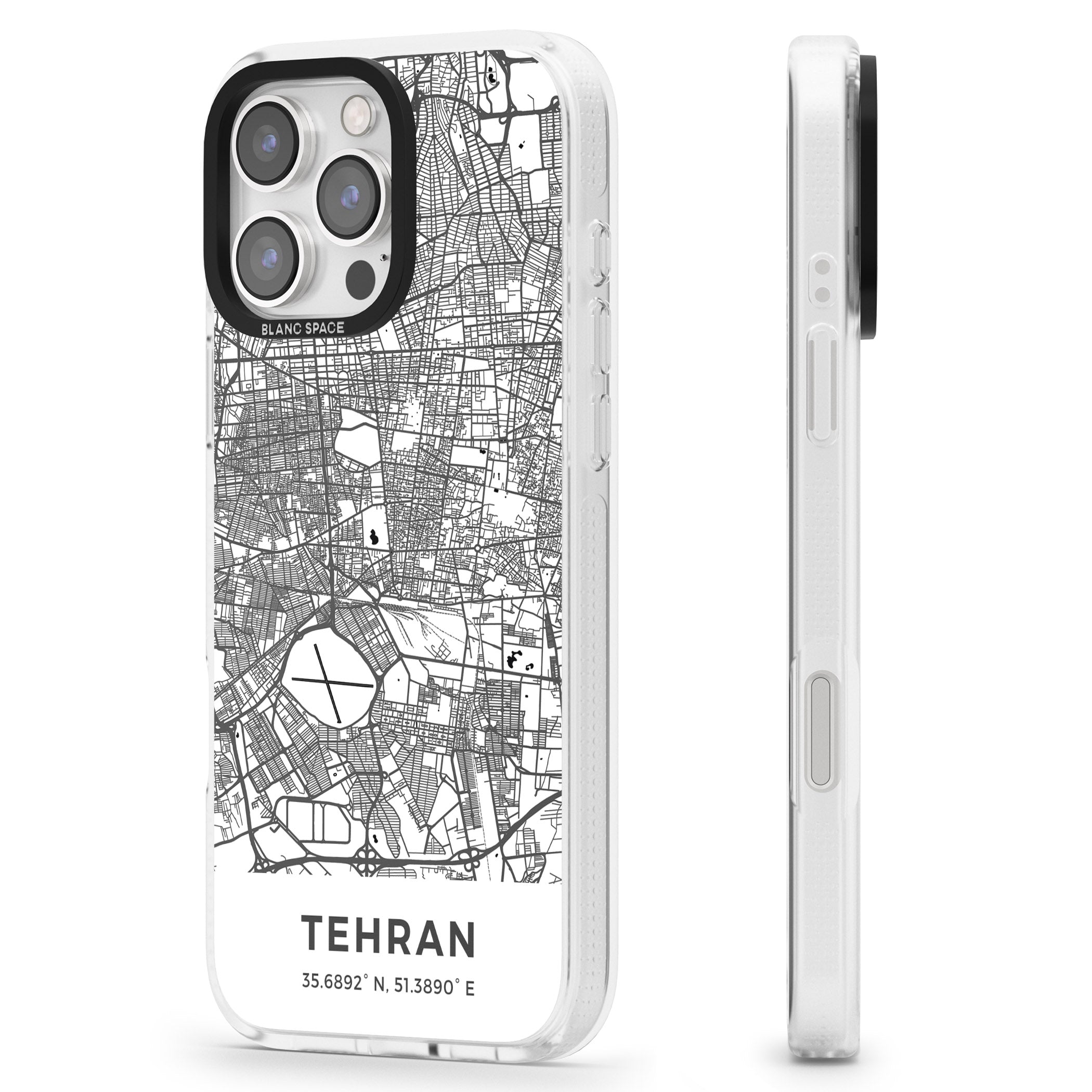 Map of Tehran, Iran iPhone 16 Pro Max / 16 Pro Clear Case Impact Air - Blanc Space