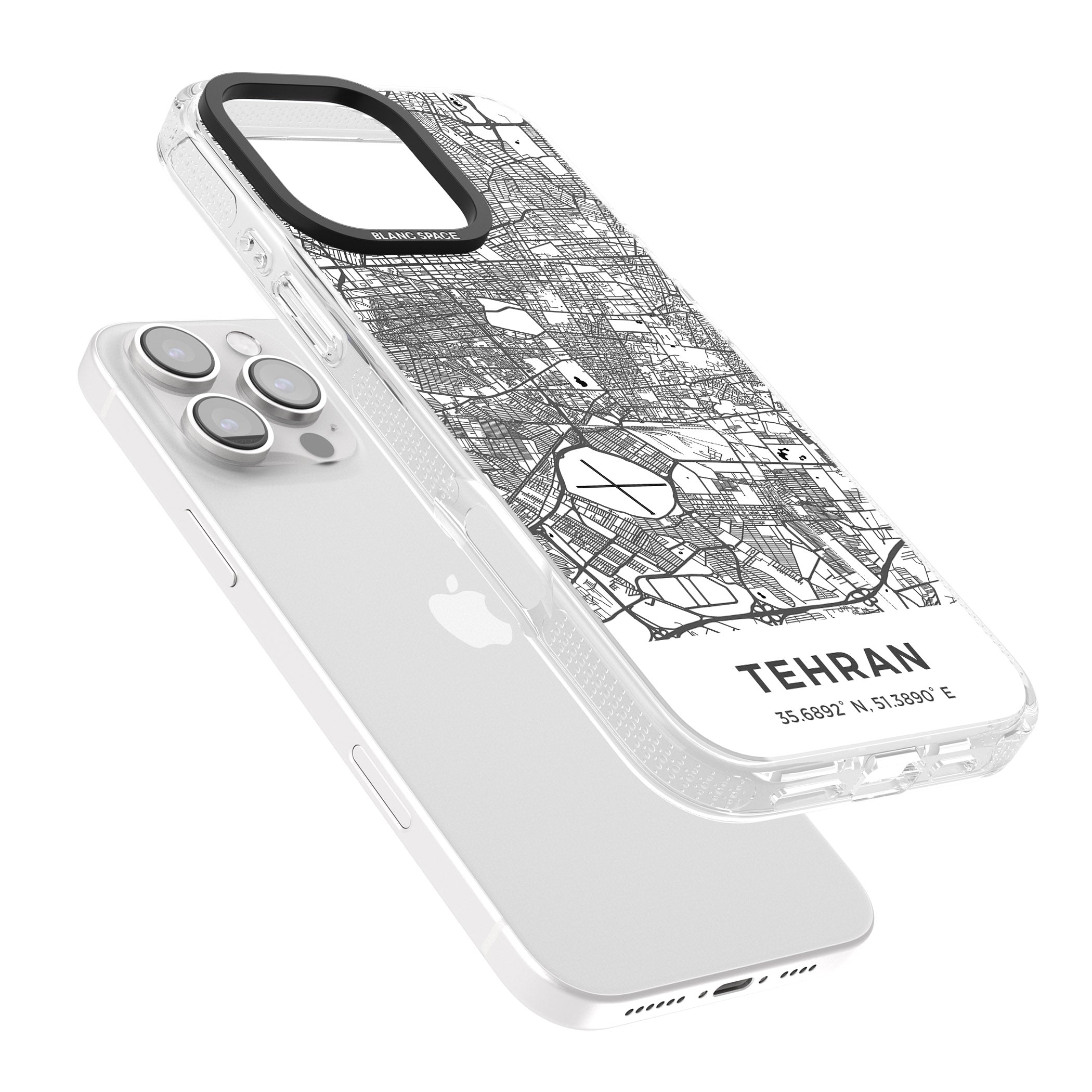 Map of Tehran, Iran iPhone 16 Pro Max / 16 Pro Clear Case Impact Air - Blanc Space