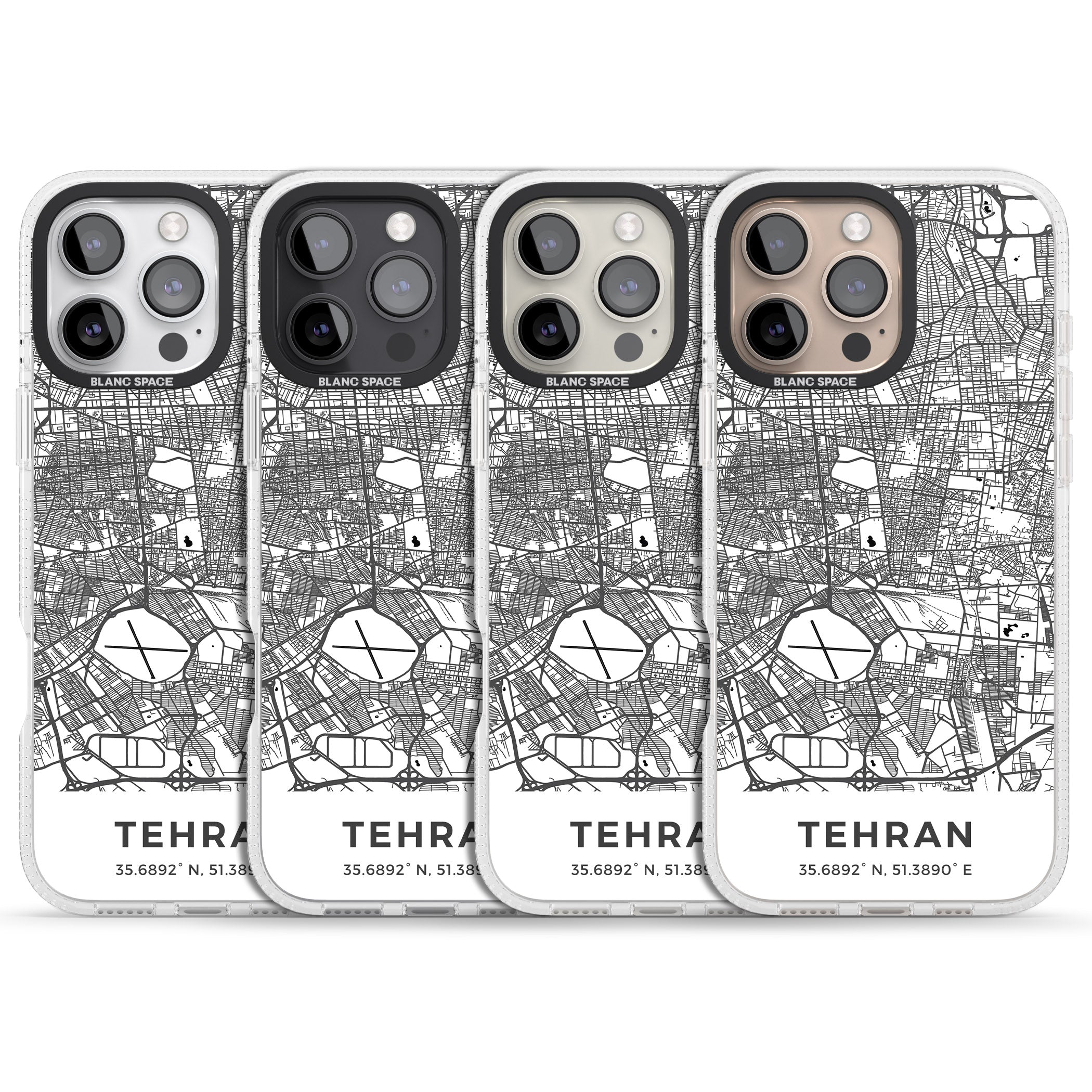 Map of Tehran, Iran iPhone 16 Pro Max / 16 Pro Clear Case Impact Air - Blanc Space