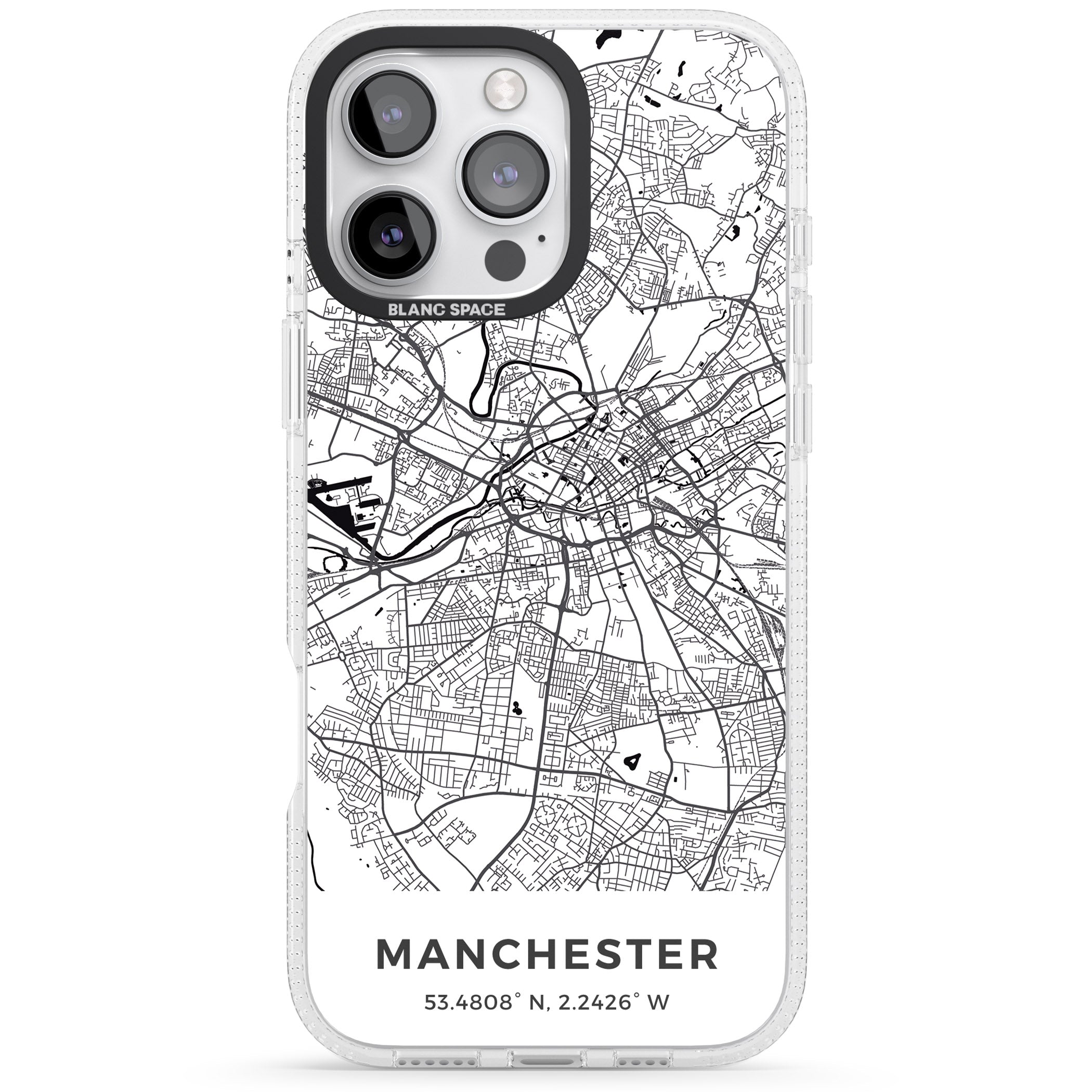 Map of Manchester, England iPhone 16 Pro Max / 16 Pro Clear Case Impact Air - Blanc Space