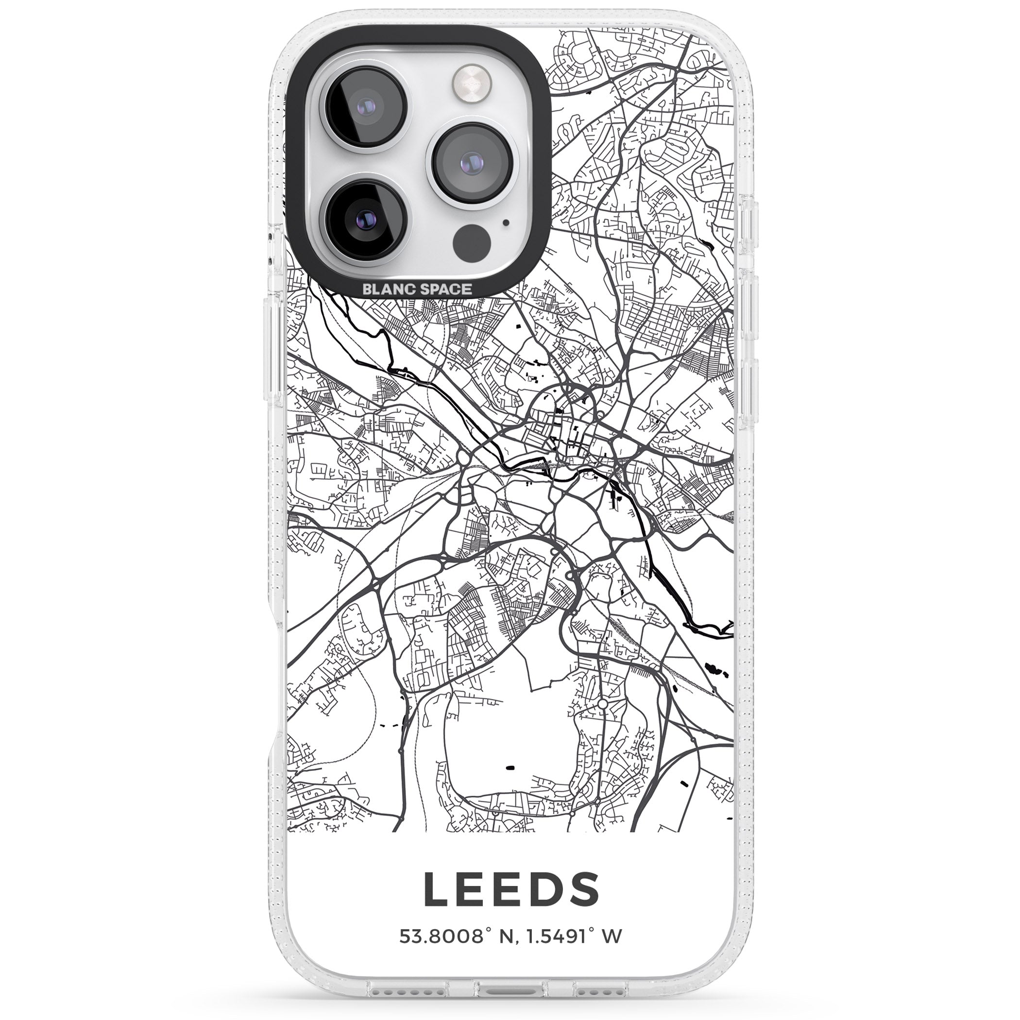 Map of Leeds, England iPhone 16 Pro Max / 16 Pro Clear Case Impact Air - Blanc Space
