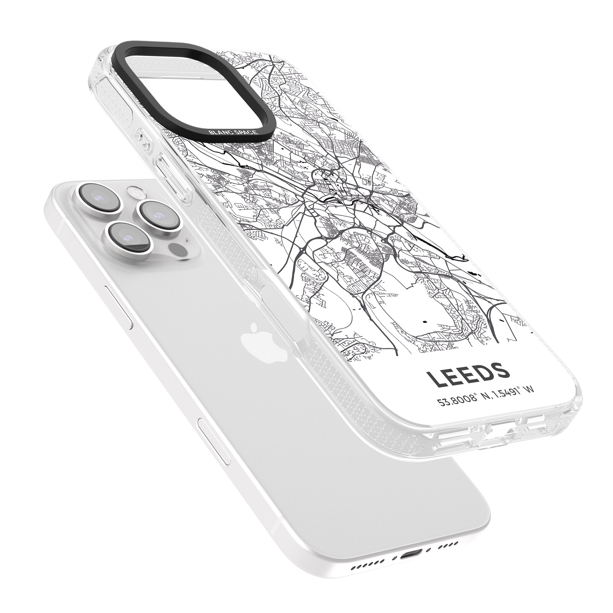 Map of Leeds, England iPhone 16 Pro Max / 16 Pro Clear Case Impact Air - Blanc Space