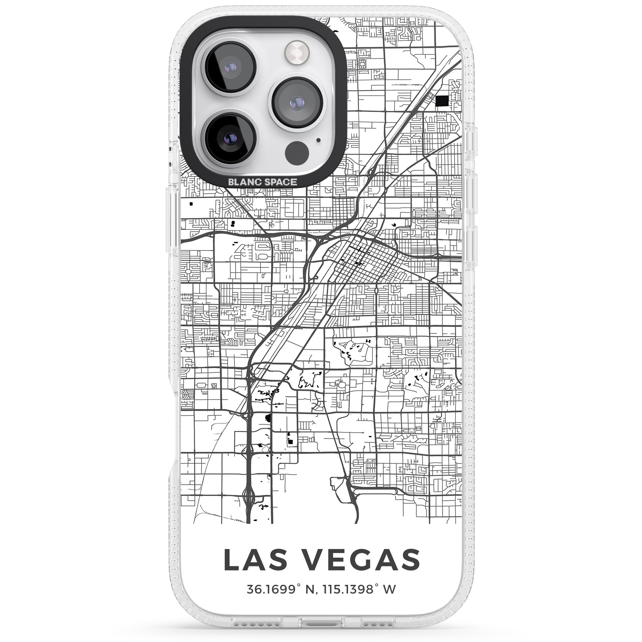 Map of Las Vegas, Nevada iPhone 16 Pro Max / 16 Pro Clear Case Impact Air - Blanc Space