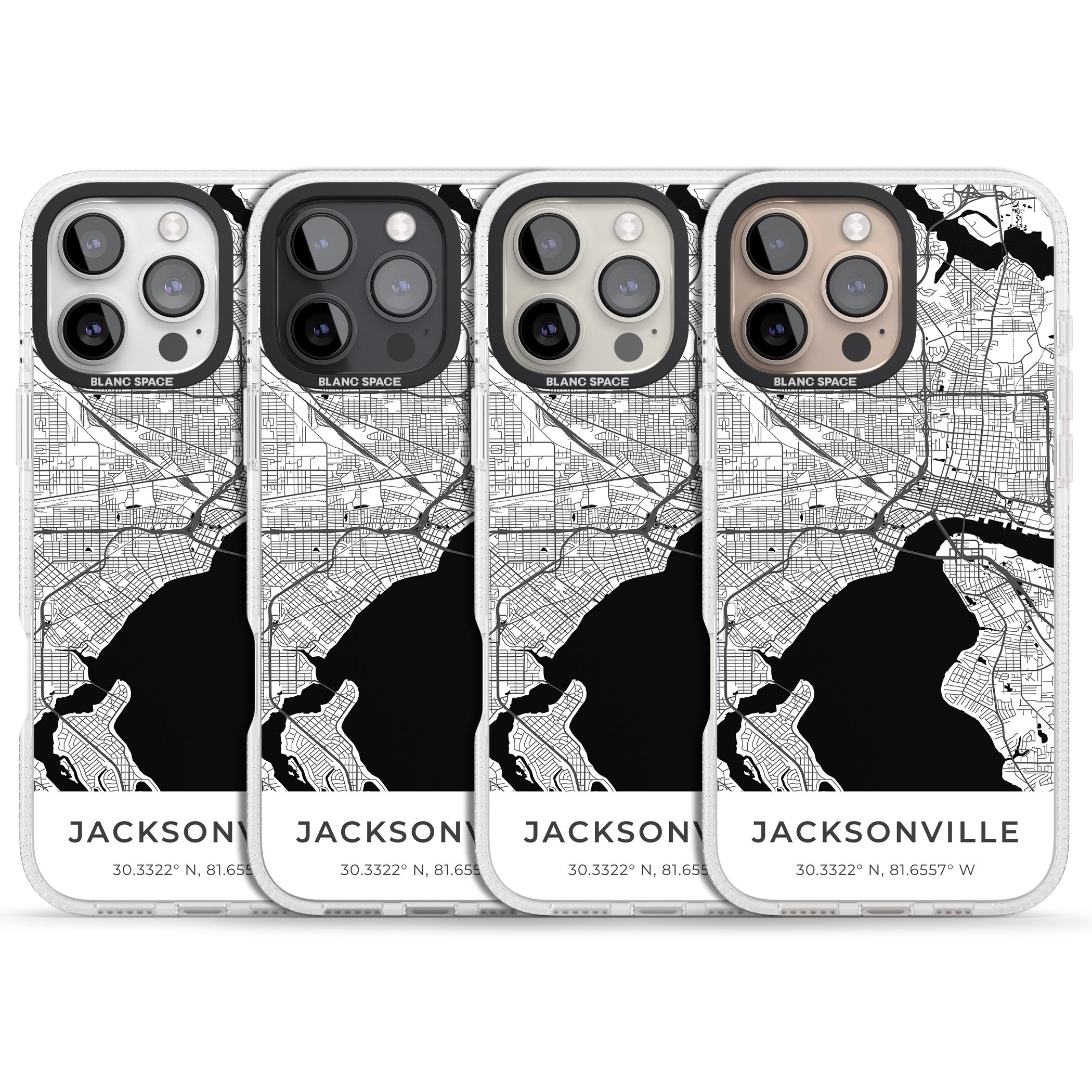 Map of Jacksonville, Florida iPhone 16 Pro Max / 16 Pro Clear Case Impact Air - Blanc Space