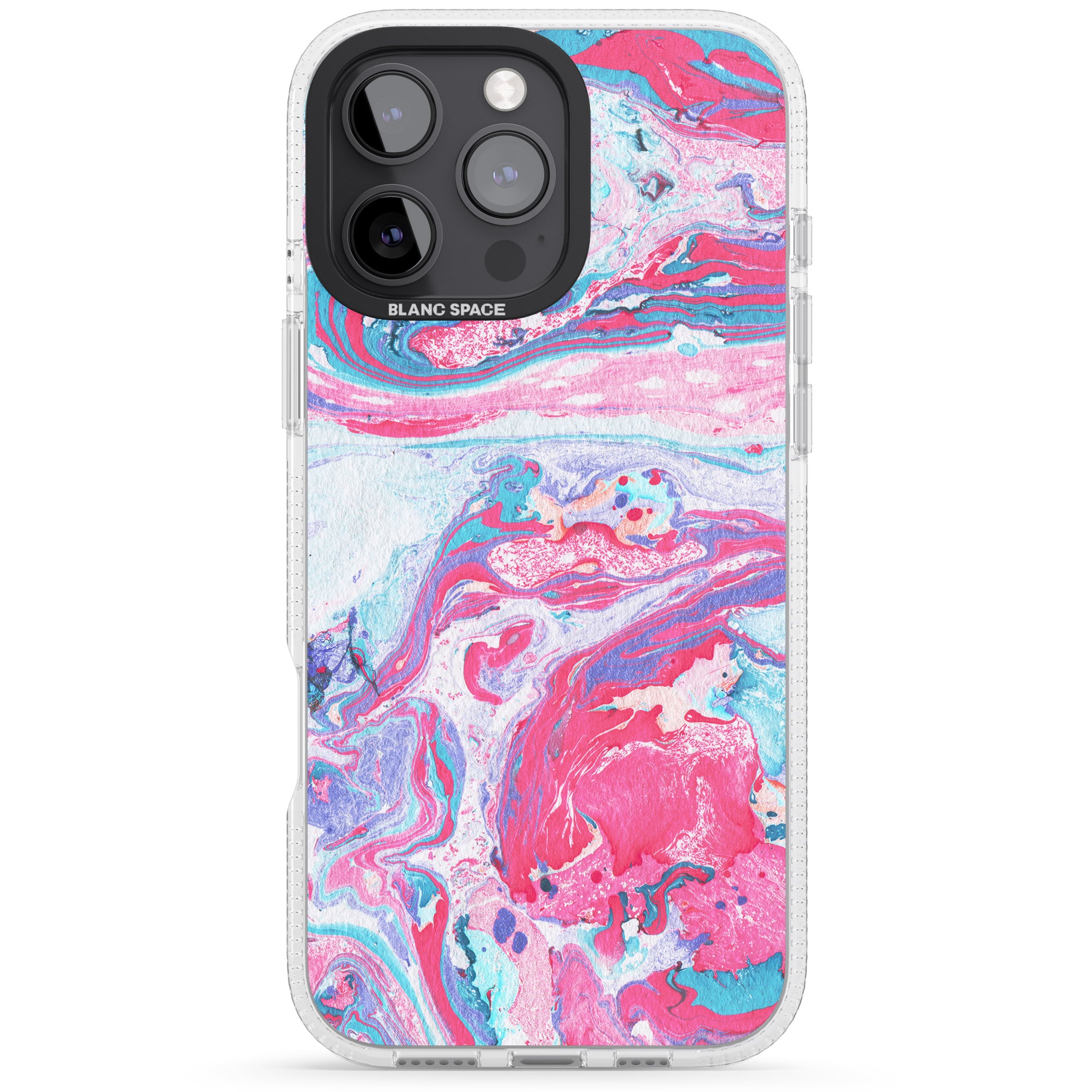 Pink, Blue & Purple Marbled Paper Pattern iPhone 16 Pro Max / 16 Pro Clear Case Impact Air - Blanc Space