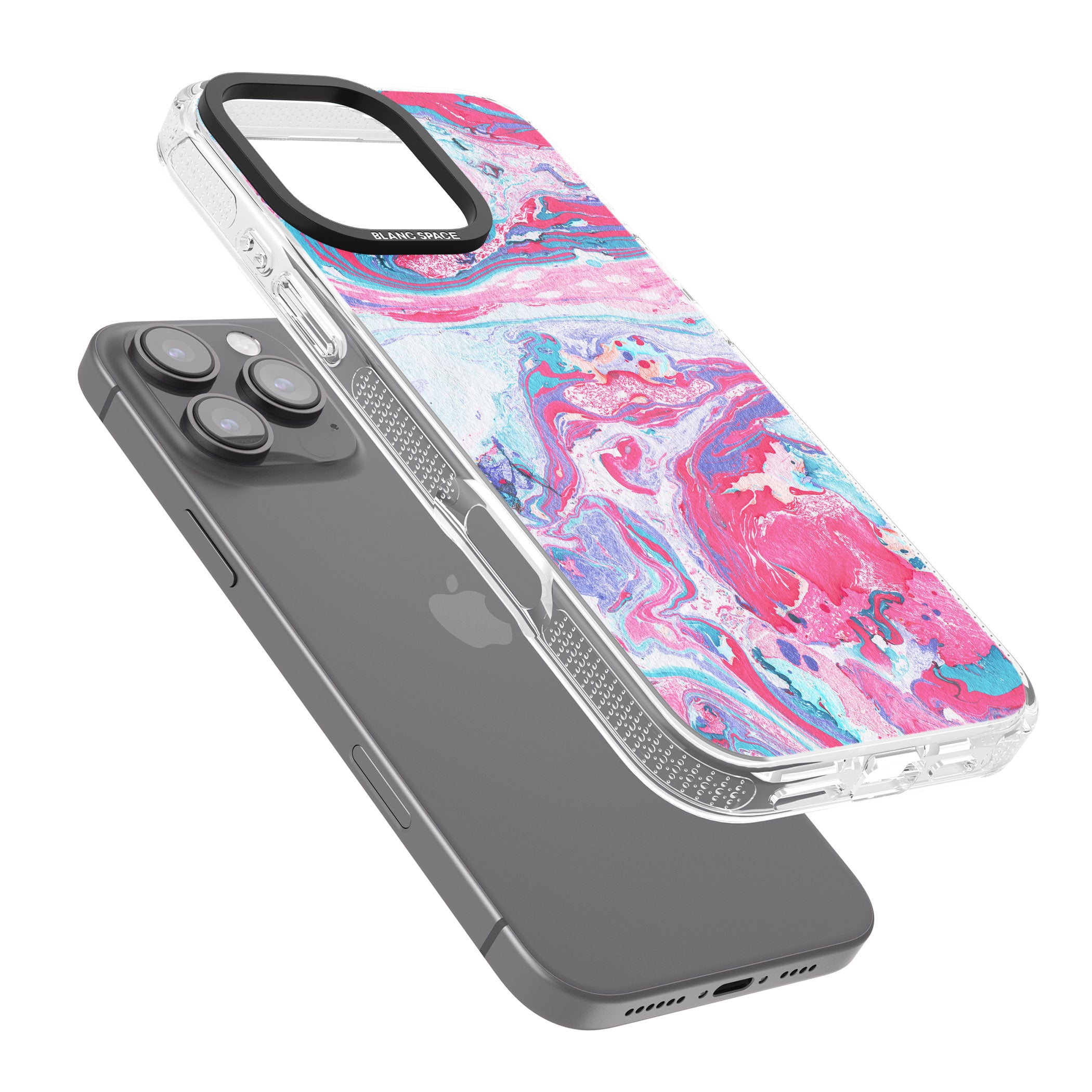Pink, Blue & Purple Marbled Paper Pattern iPhone 16 Pro Max / 16 Pro Clear Case Impact Air - Blanc Space