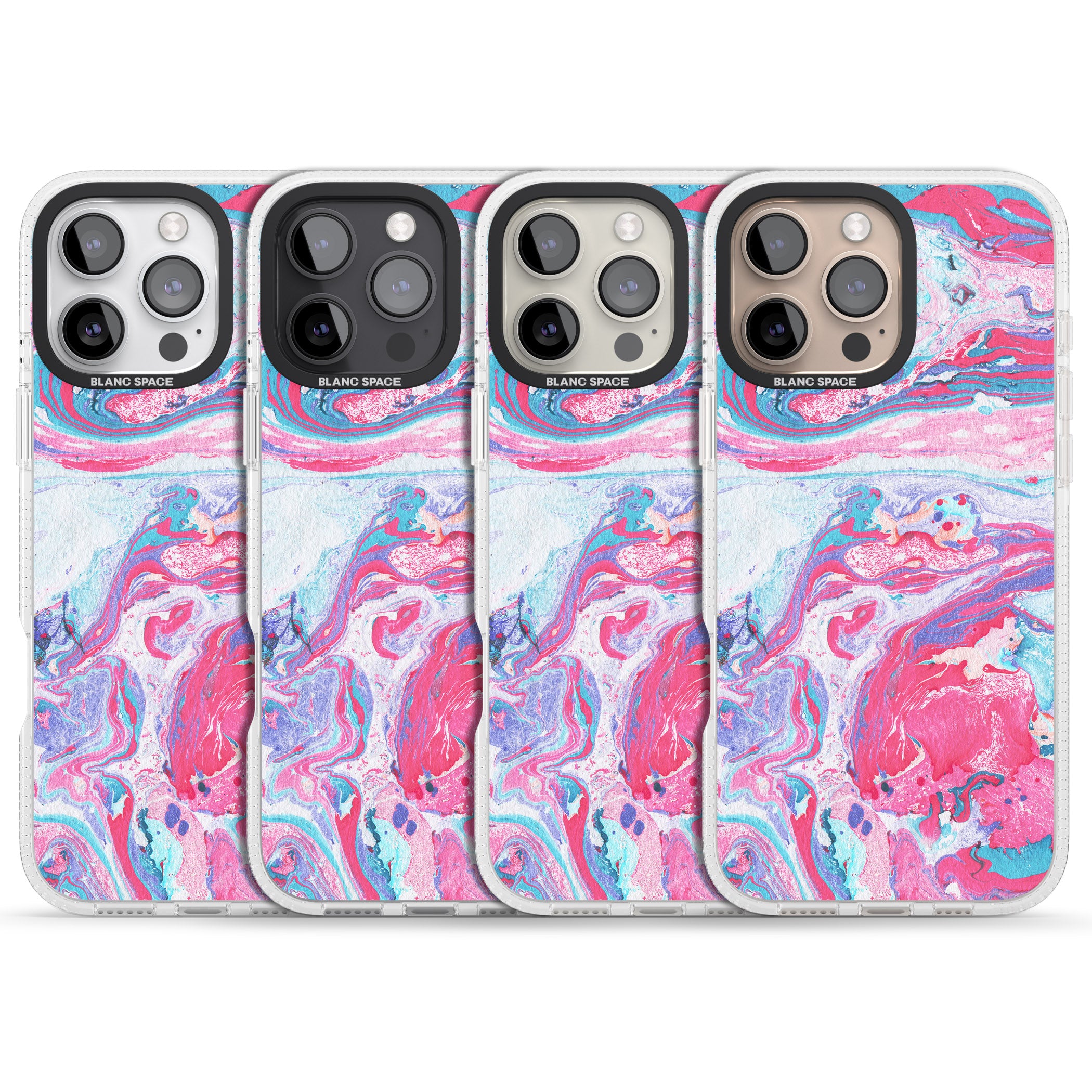 Pink, Blue & Purple Marbled Paper Pattern iPhone 16 Pro Max / 16 Pro Clear Case Impact Air - Blanc Space
