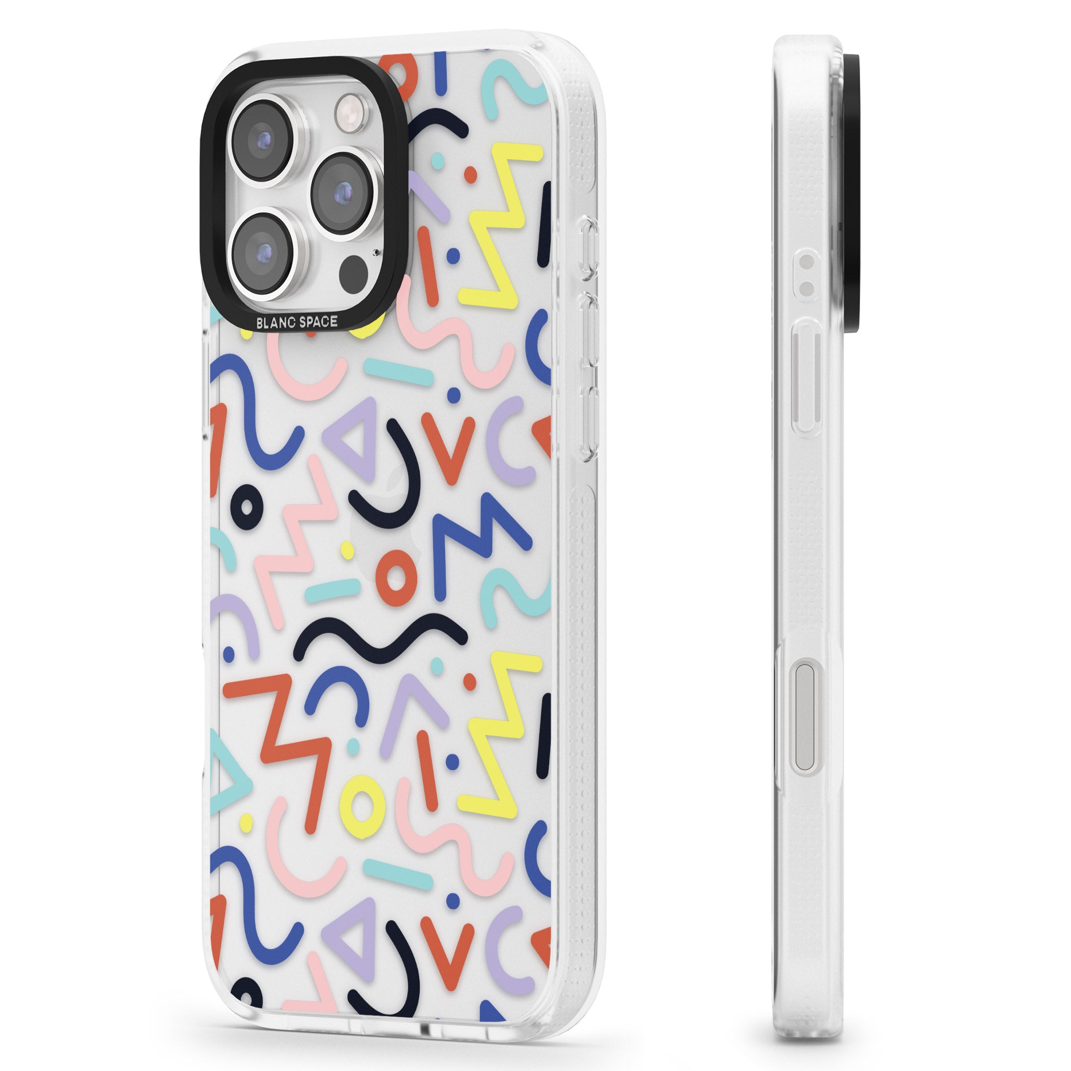 Colourful Squiggles Memphis Retro Pattern Design iPhone 16 Pro Max / 16 Pro Clear Case Impact Air - Blanc Space