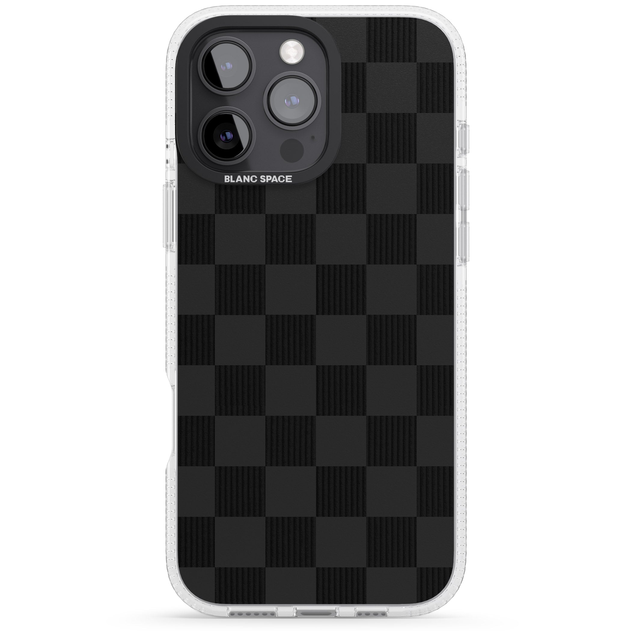 BLACK CHECKERED iPhone 16 Pro Max / 16 Pro Clear Case Impact Air - Blanc Space