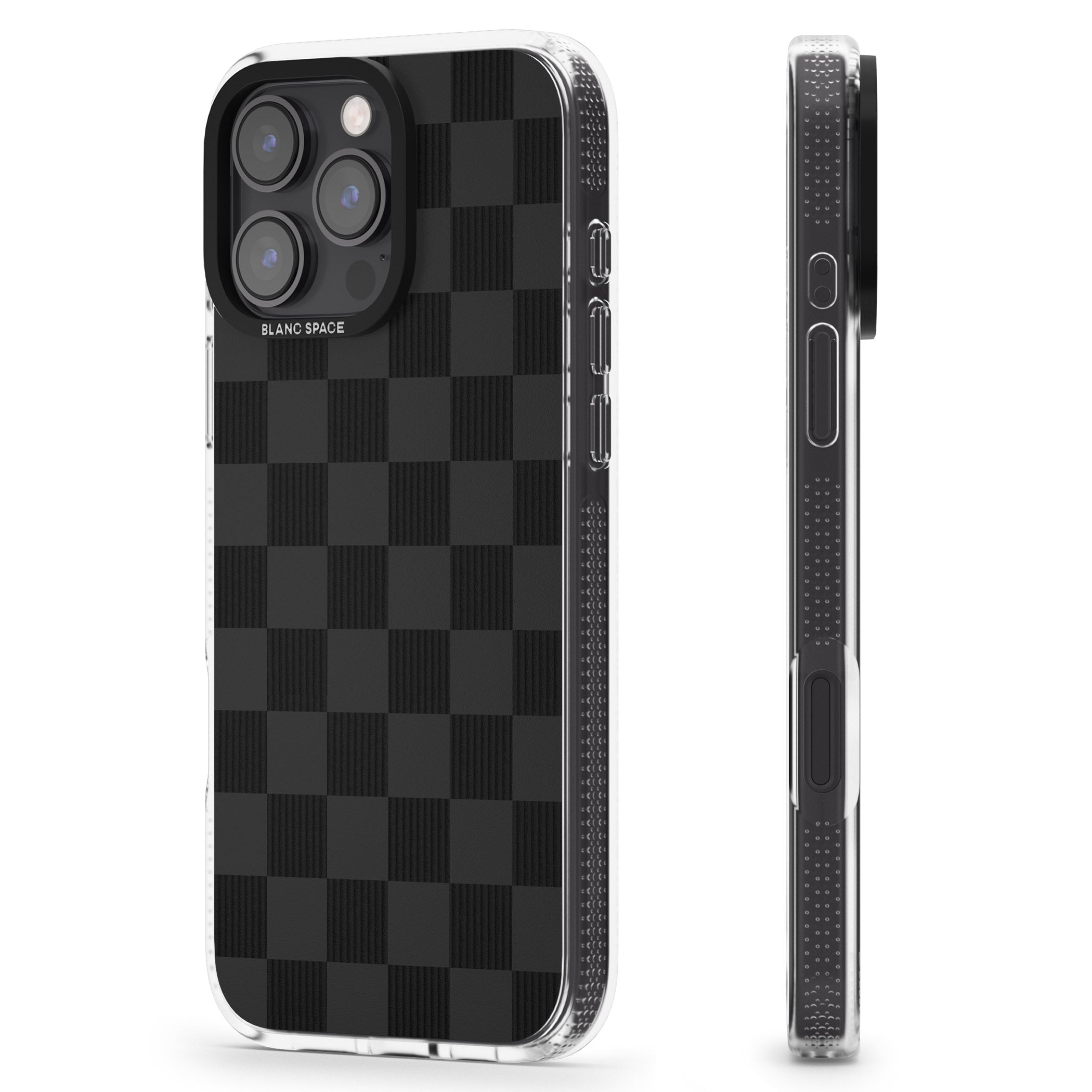 BLACK CHECKERED iPhone 16 Pro Max / 16 Pro Clear Case Impact Air - Blanc Space