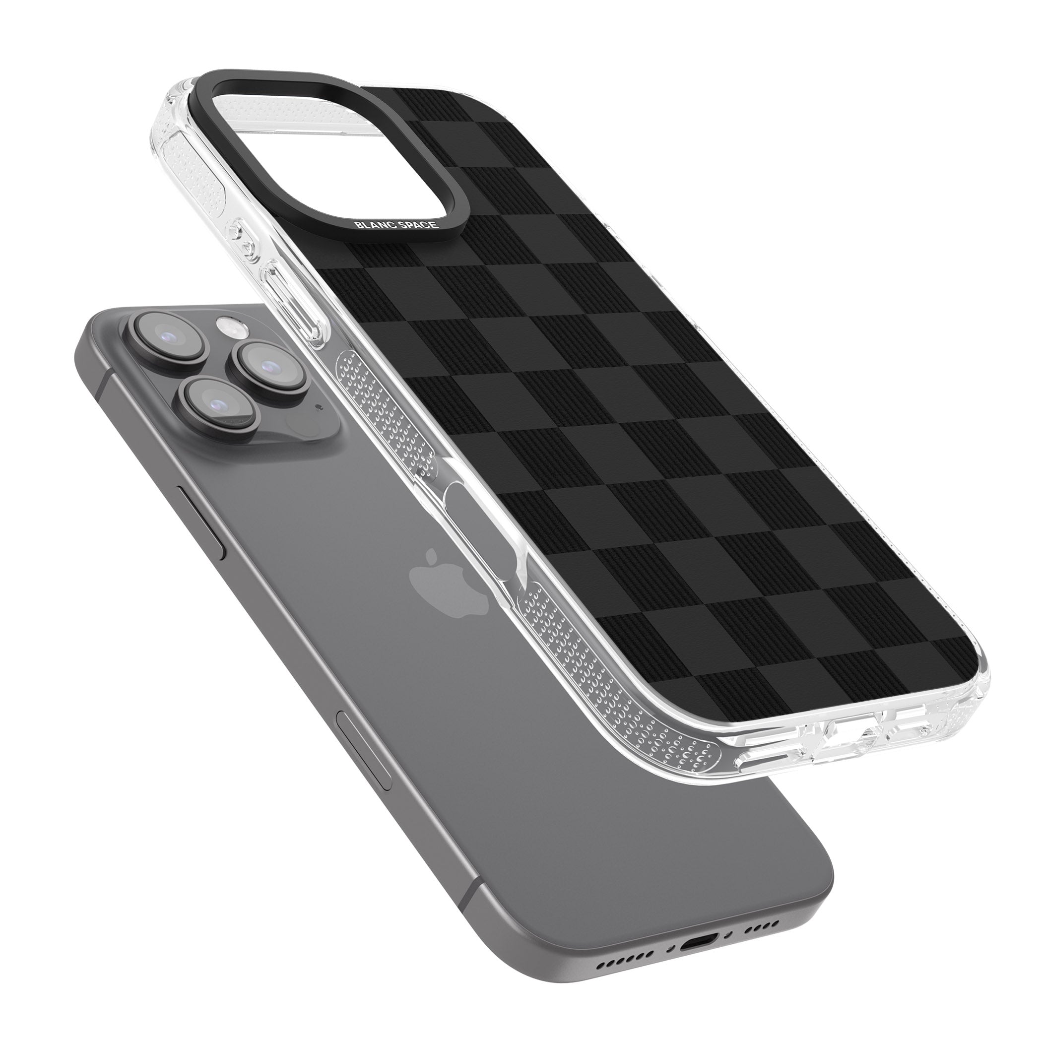 BLACK CHECKERED iPhone 16 Pro Max / 16 Pro Clear Case Impact Air - Blanc Space