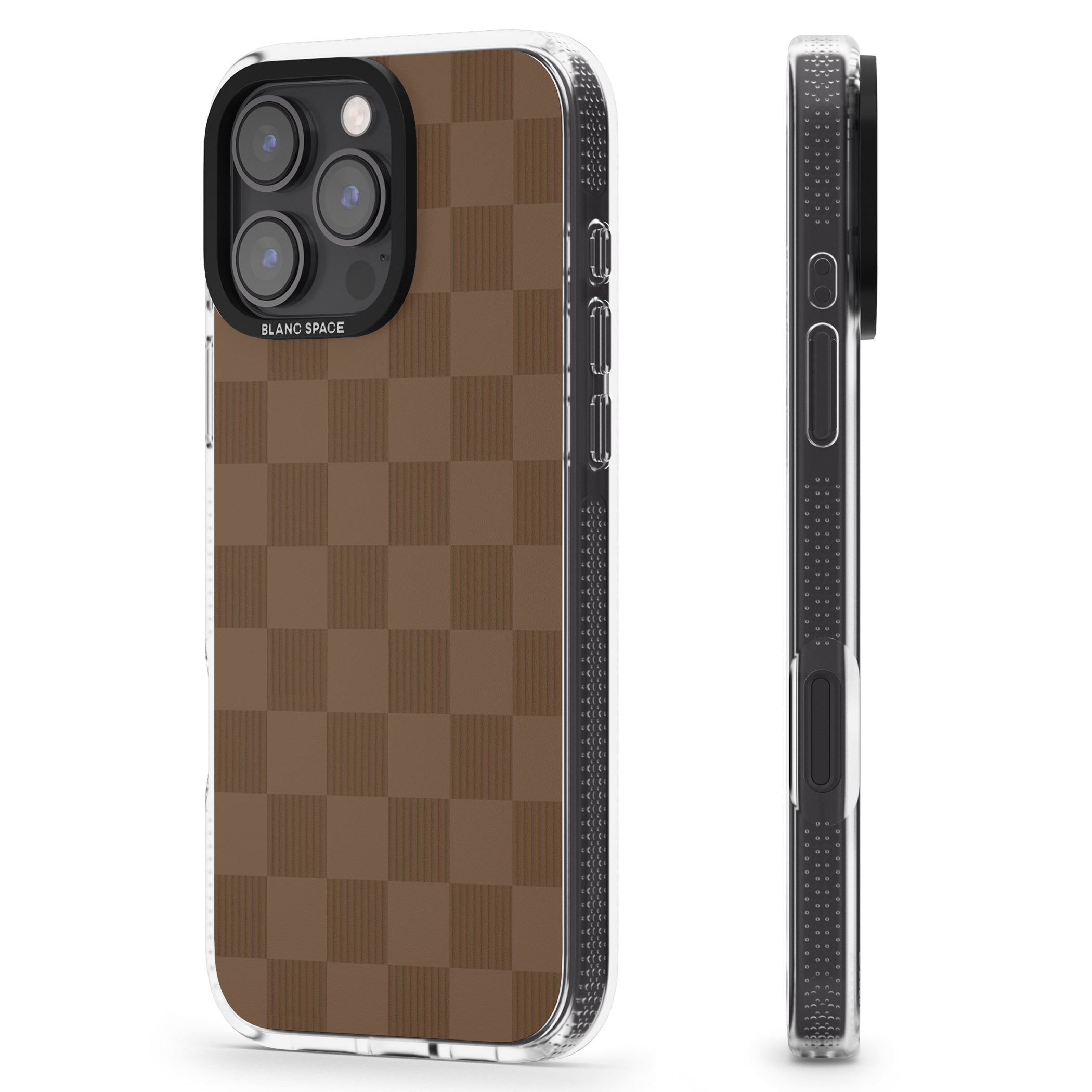 CHOCOLATE CHECKERED iPhone 16 Pro Max / 16 Pro Clear Case Impact Air - Blanc Space