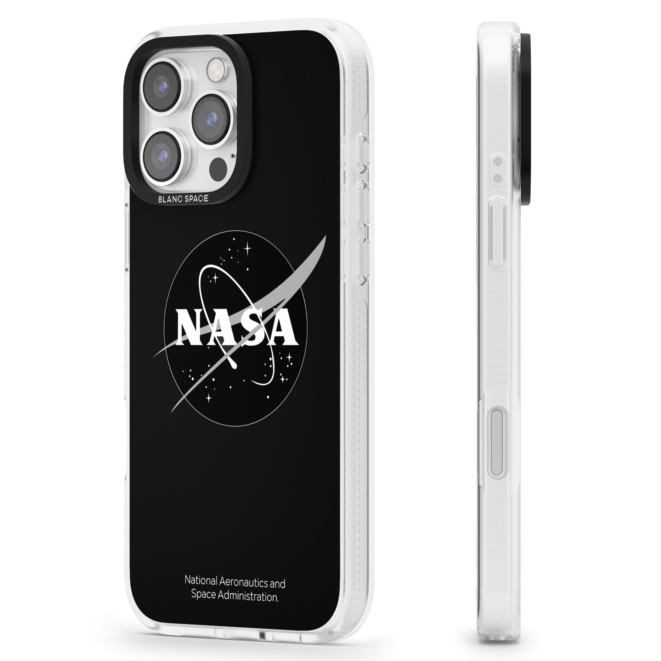 Dark NASA Meatball iPhone 16 Pro Max / 16 Pro Clear Case Impact Air - Blanc Space