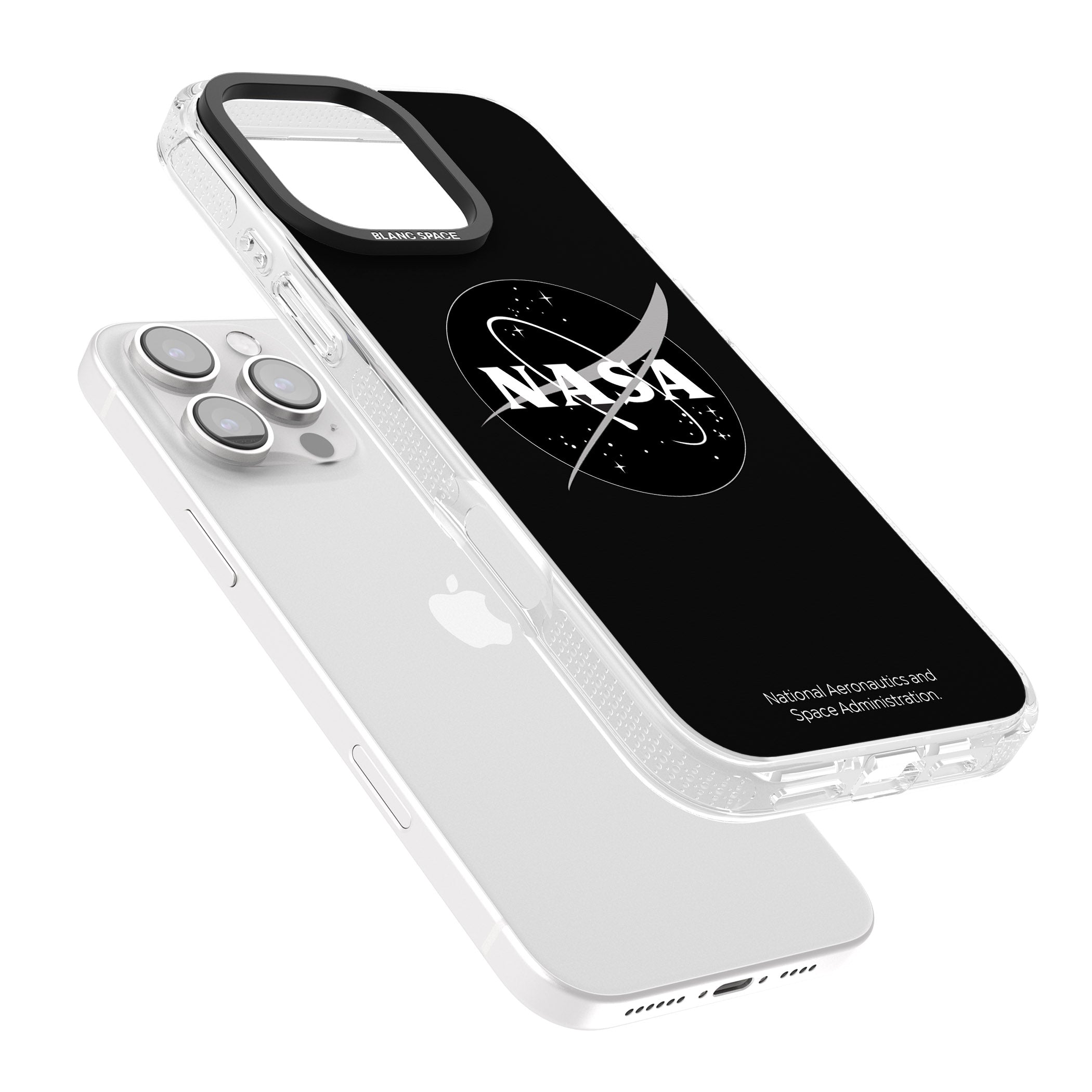 Dark NASA Meatball iPhone 16 Pro Max / 16 Pro Clear Case Impact Air - Blanc Space