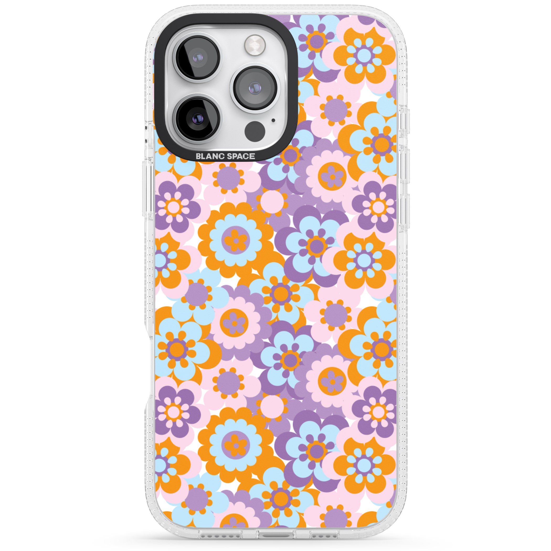 Flower Power Pattern iPhone 16 Pro Max / 16 Pro Clear Case Impact Air - Blanc Space