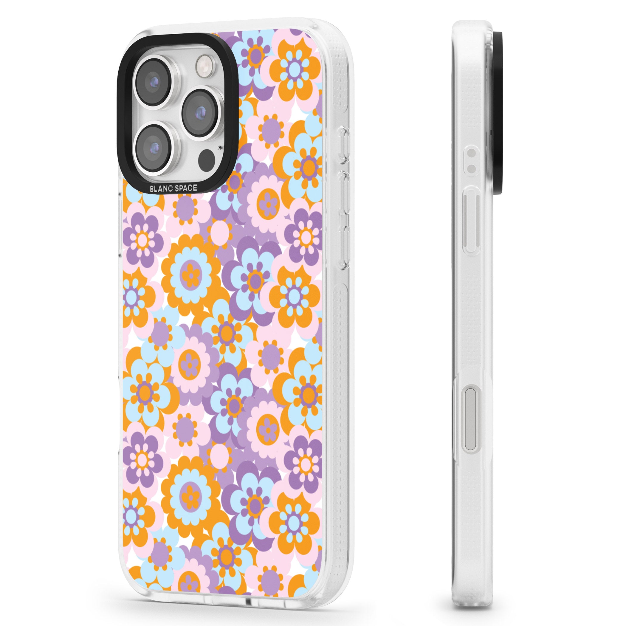 Flower Power Pattern iPhone 16 Pro Max / 16 Pro Clear Case Impact Air - Blanc Space