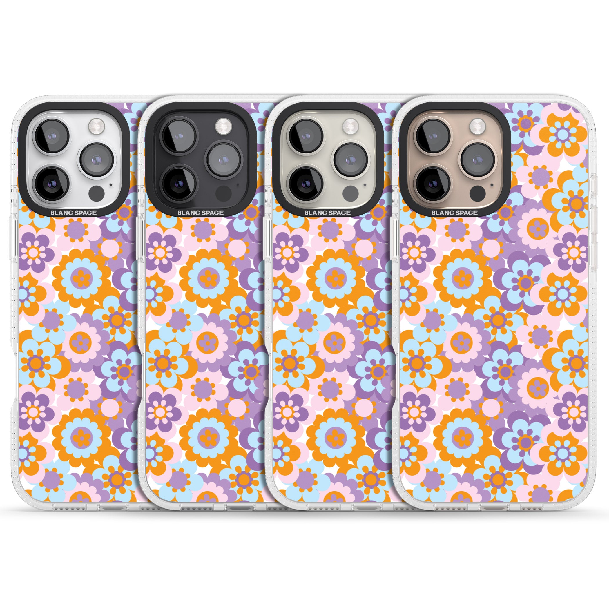 Flower Power Pattern iPhone 16 Pro Max / 16 Pro Clear Case Impact Air - Blanc Space
