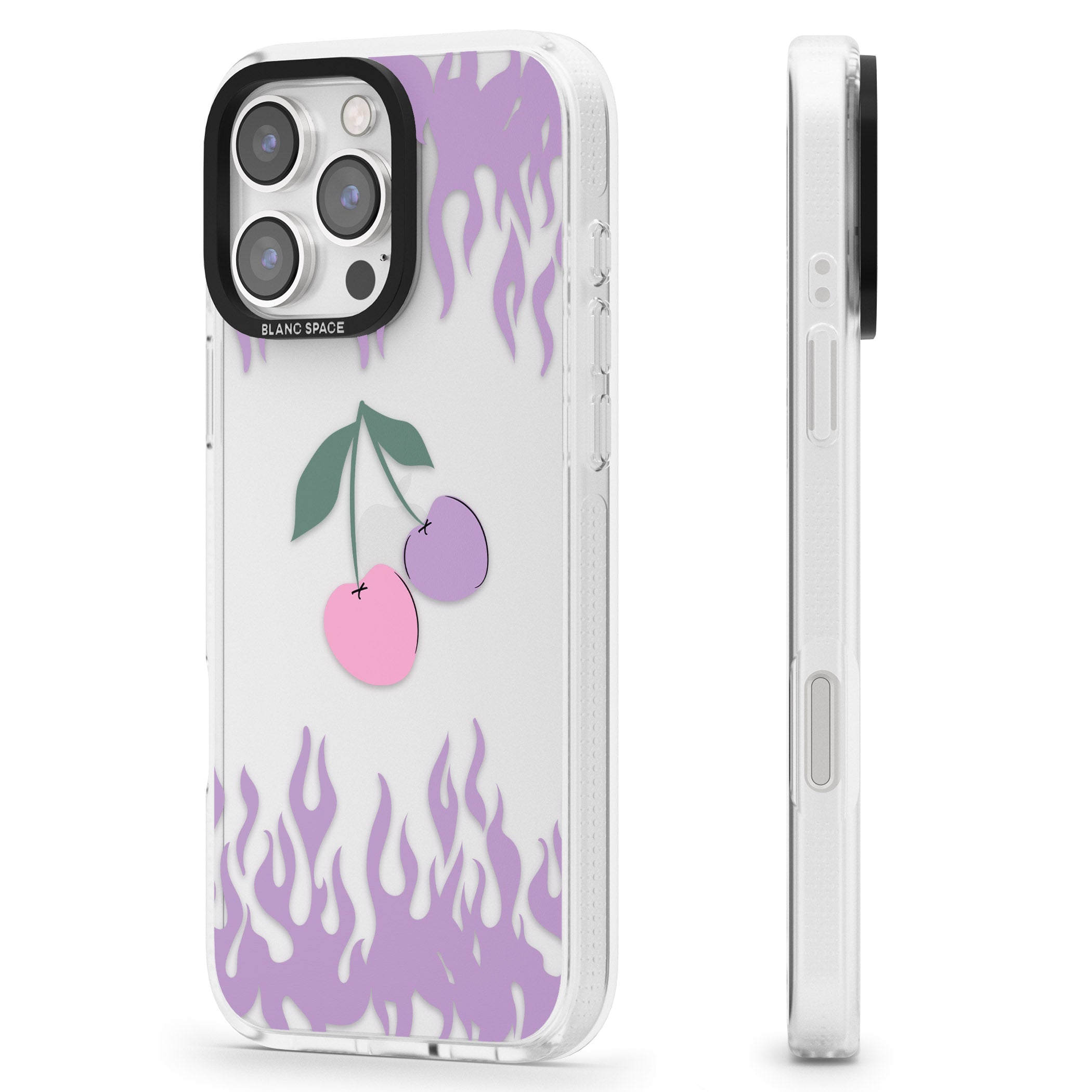 Cherries n' Flames iPhone 16 Pro Max / 16 Pro Clear Case Impact Air - Blanc Space