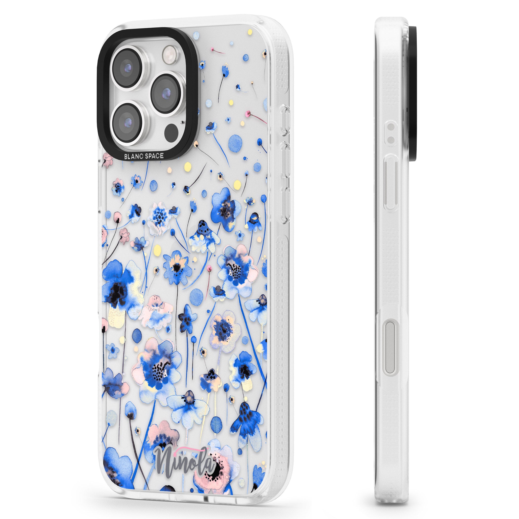 Ink Flowers Blue iPhone 16 Pro Max / 16 Pro Clear Case Impact Air - Blanc Space