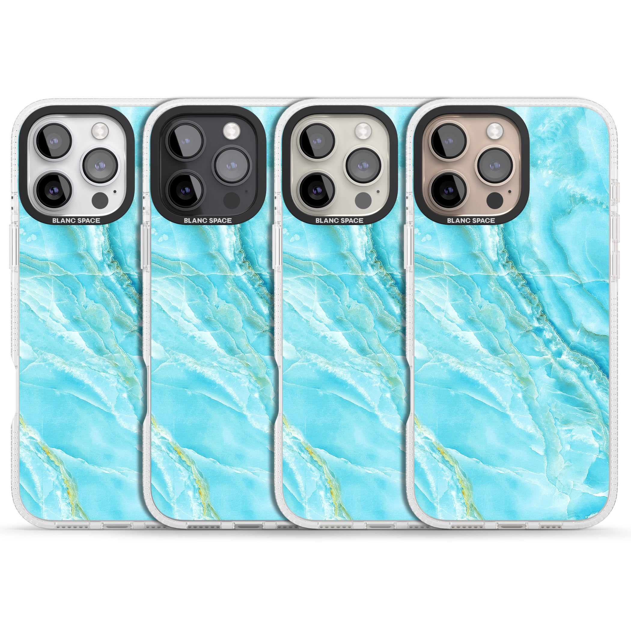 Bright Blue Onyx Marble iPhone 16 Pro Max / 16 Pro Clear Case Impact Air - Blanc Space