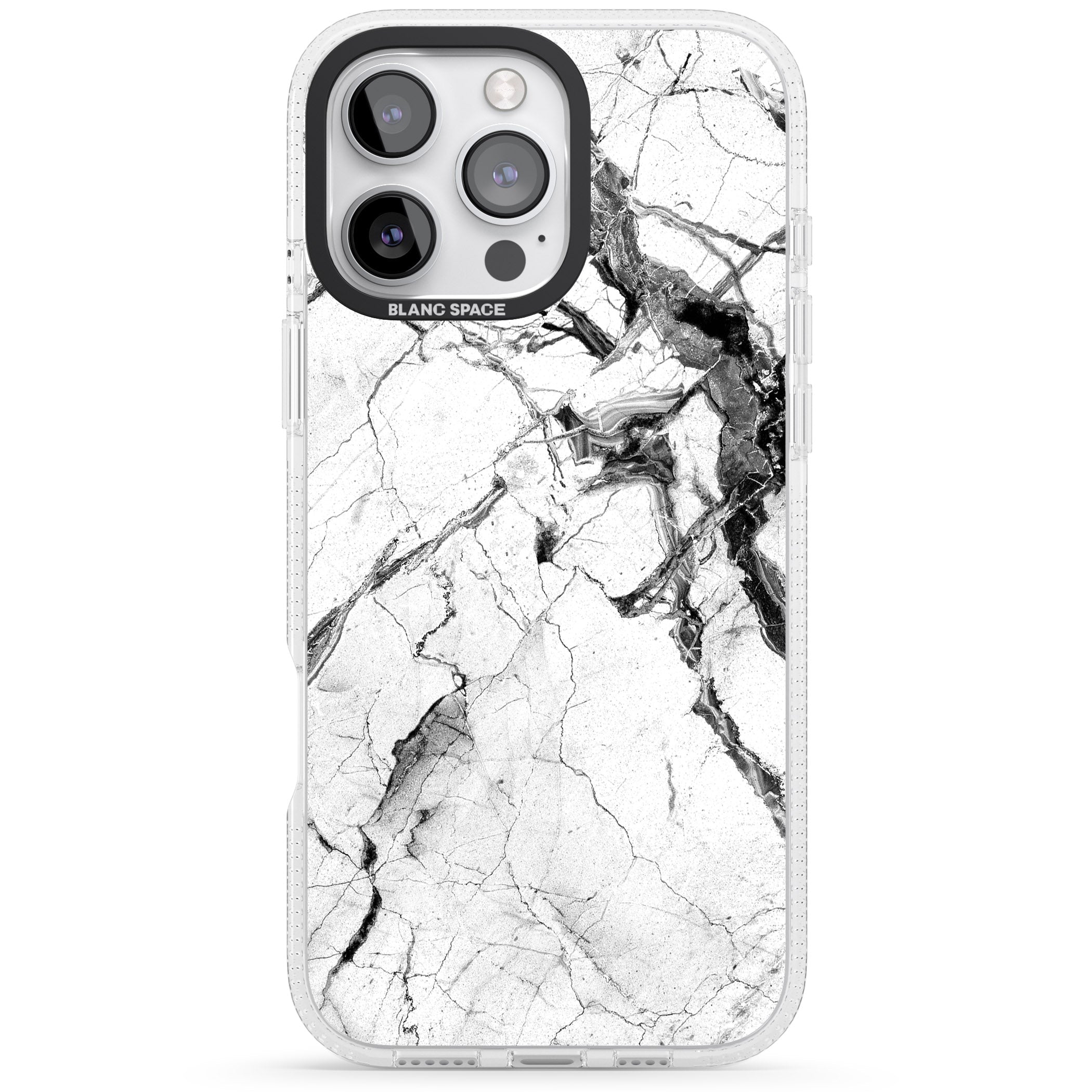 Black & White Stormy Marble iPhone 16 Pro Max / 16 Pro Clear Case Impact Air - Blanc Space