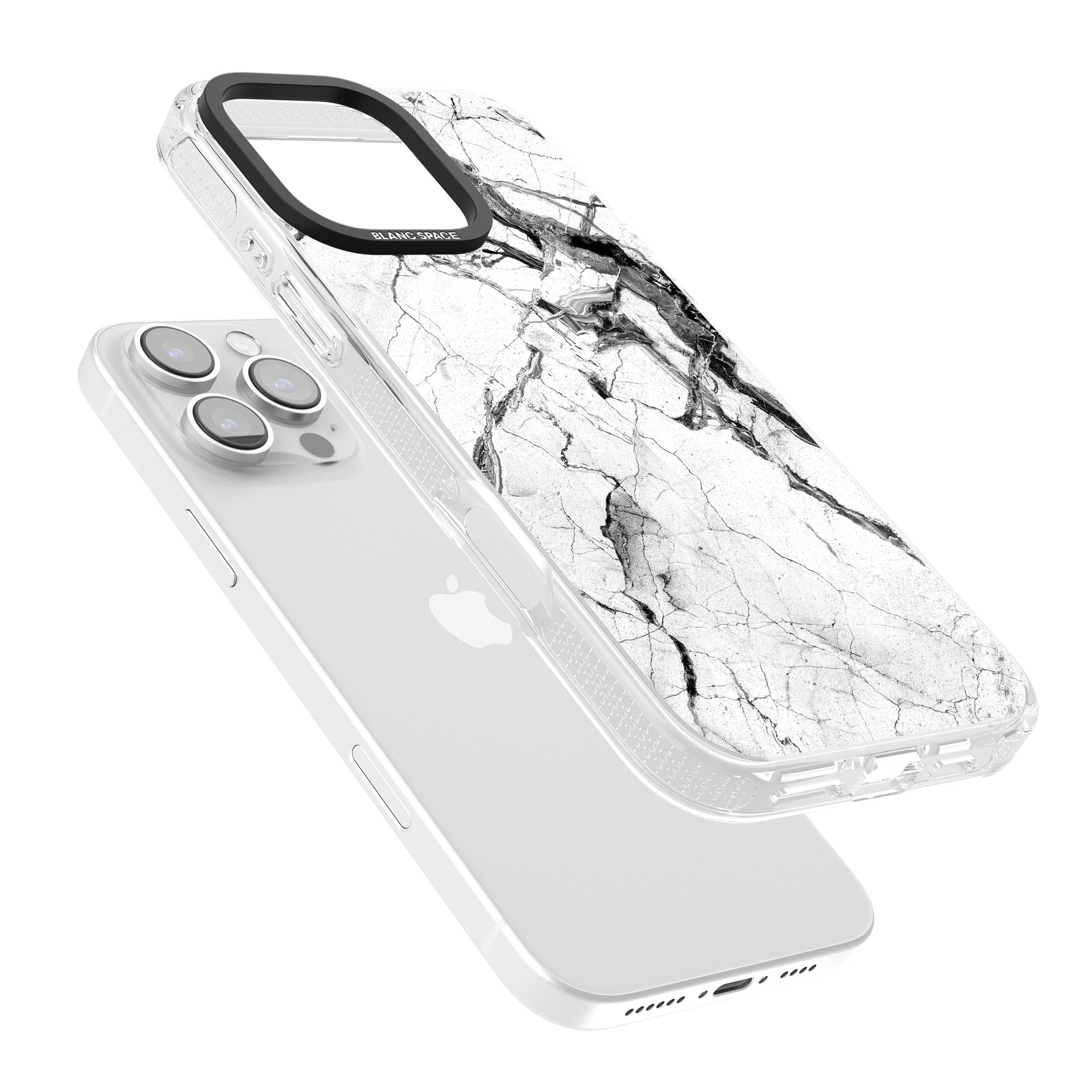 Black & White Stormy Marble iPhone 16 Pro Max / 16 Pro Clear Case Impact Air - Blanc Space