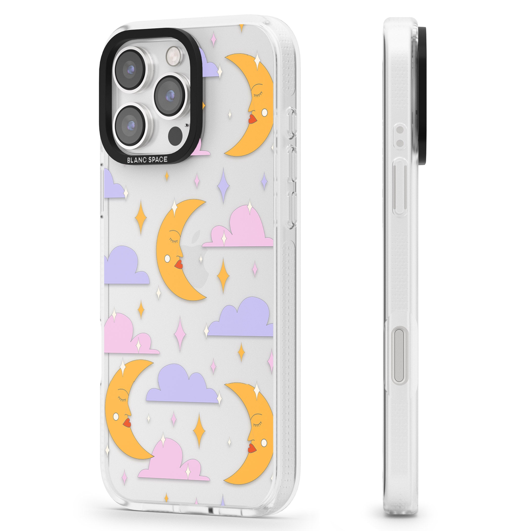 Moons & Clouds iPhone 16 Pro Max / 16 Pro Clear Case Impact Air - Blanc Space