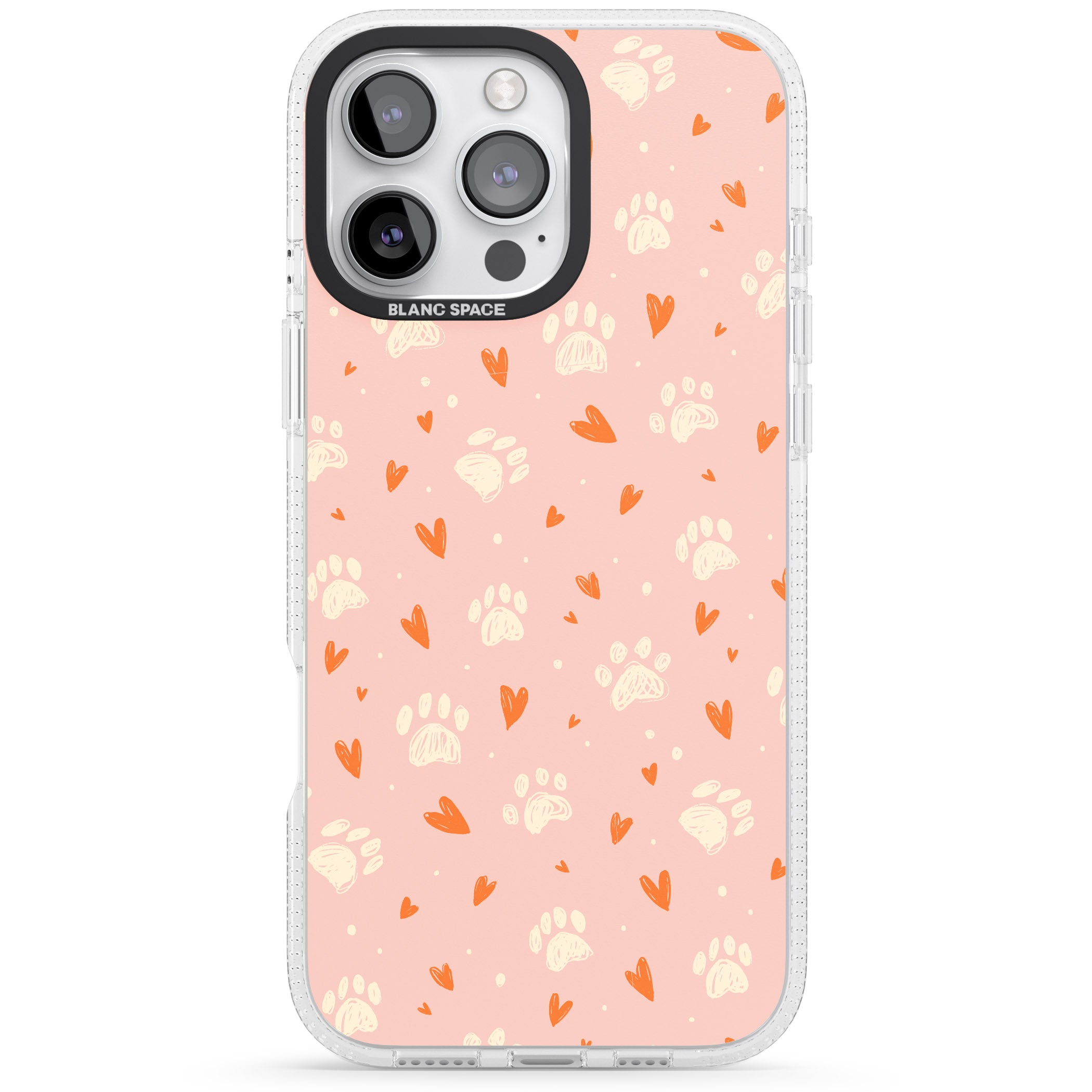 Paws & Hearts Pattern iPhone 16 Pro Max / 16 Pro Clear Case Impact Air - Blanc Space