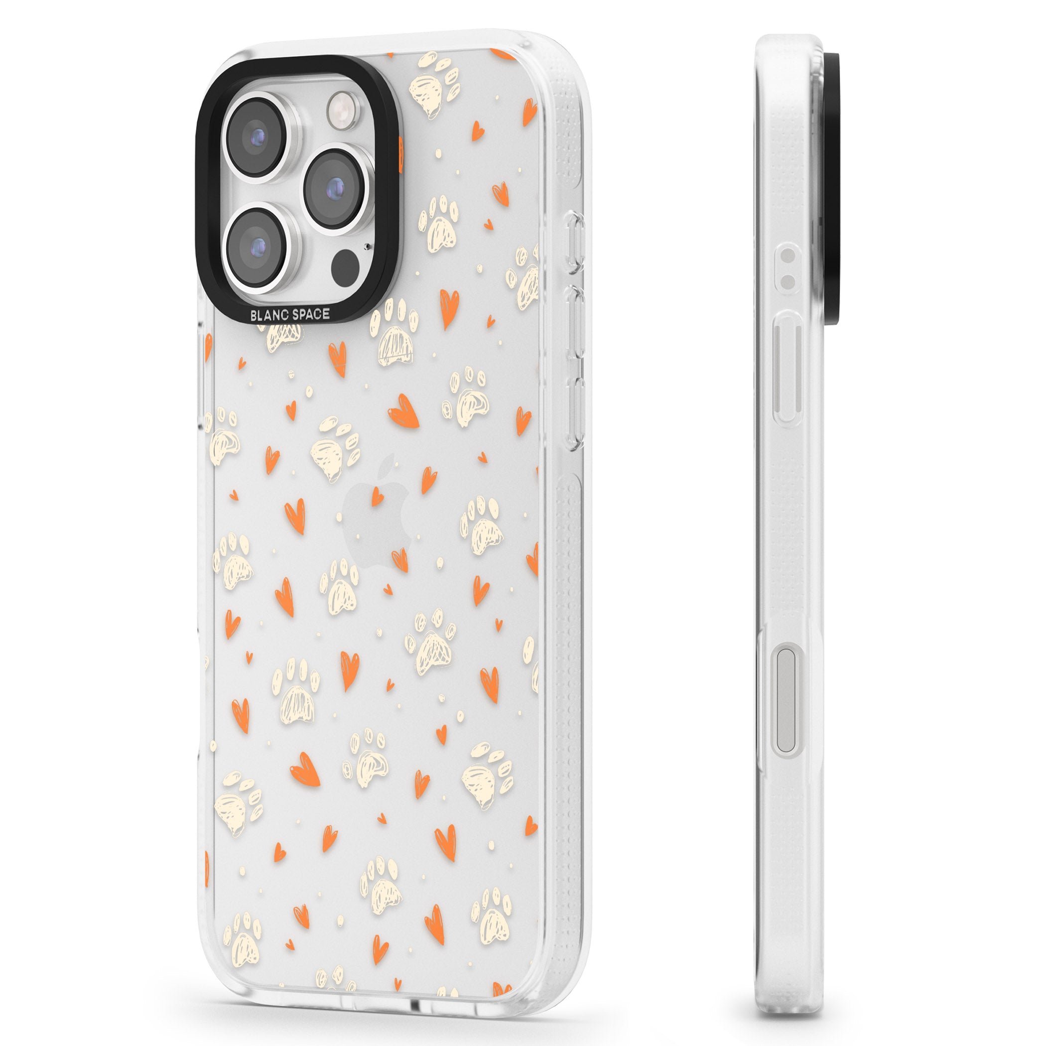 Paws & Hearts Pattern (Clear) iPhone 16 Pro Max / 16 Pro Clear Case Impact Air - Blanc Space