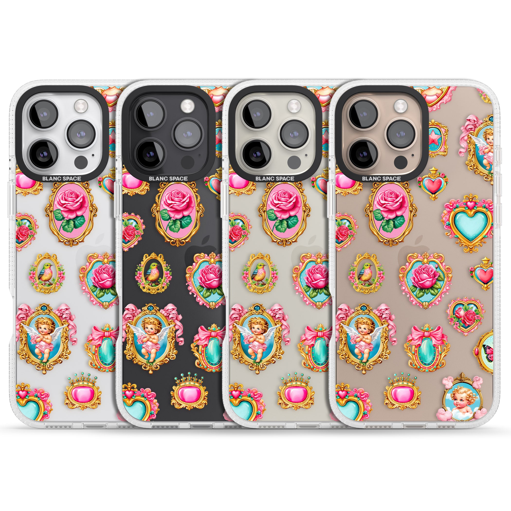 Angelcore Hearts & Frames iPhone 16 Pro Max / 16 Pro Clear Case Impact Air - Blanc Space