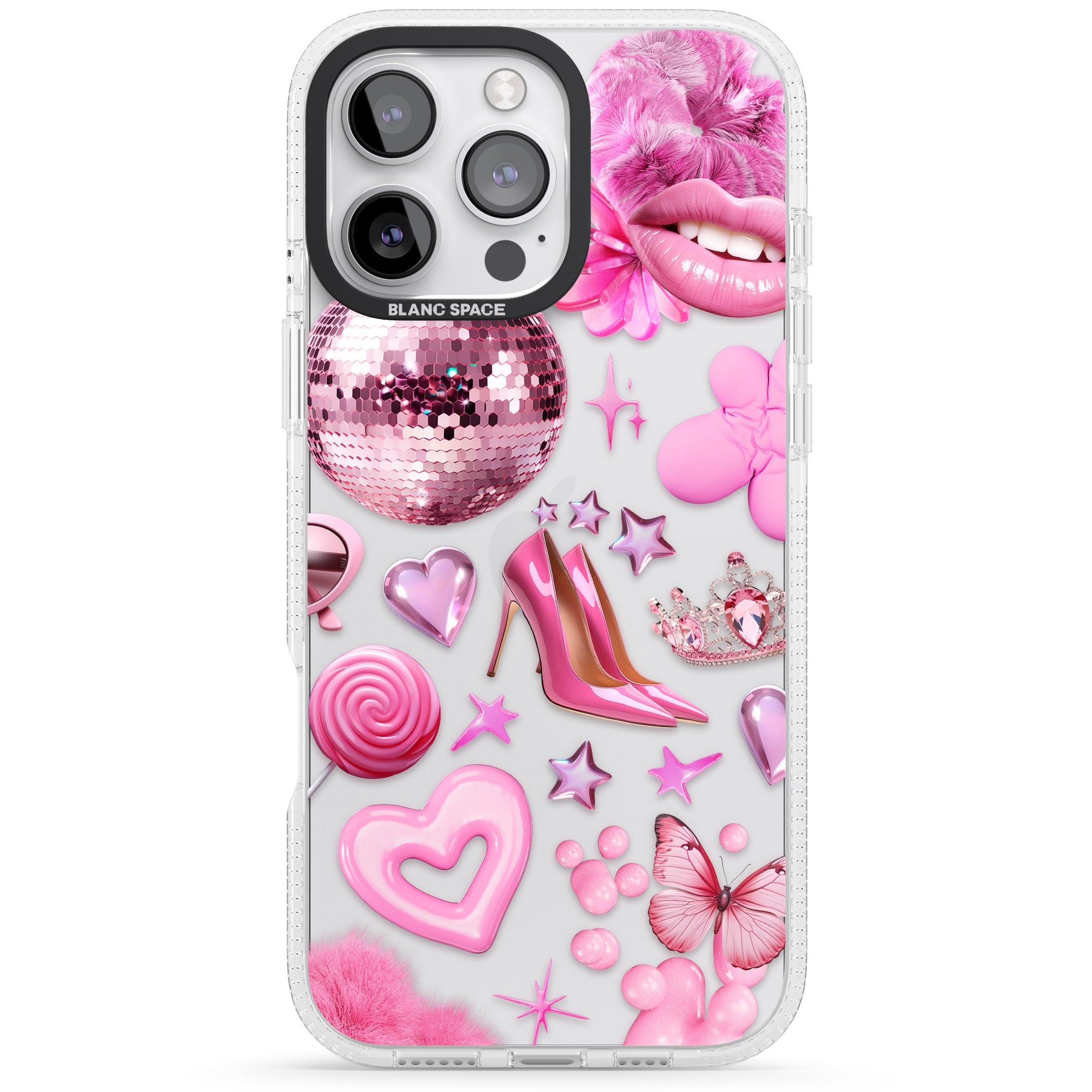 Pink Glam iPhone 16 Pro Max / 16 Pro Clear Case Impact Air - Blanc Space
