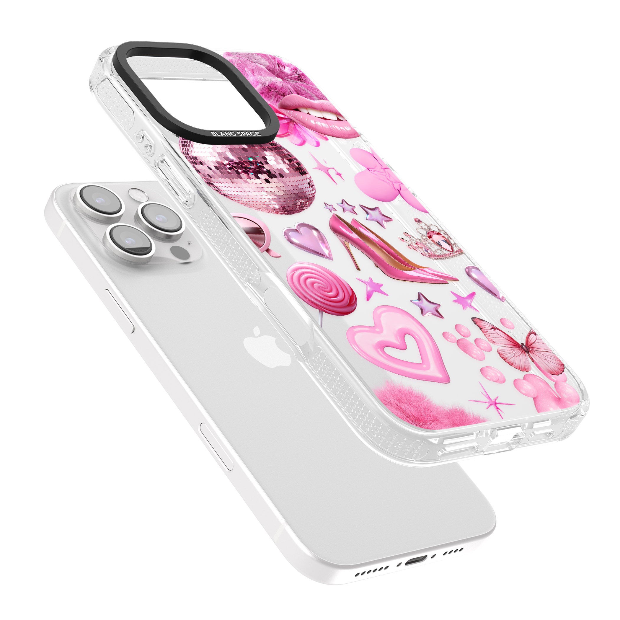 Pink Glam iPhone 16 Pro Max / 16 Pro Clear Case Impact Air - Blanc Space