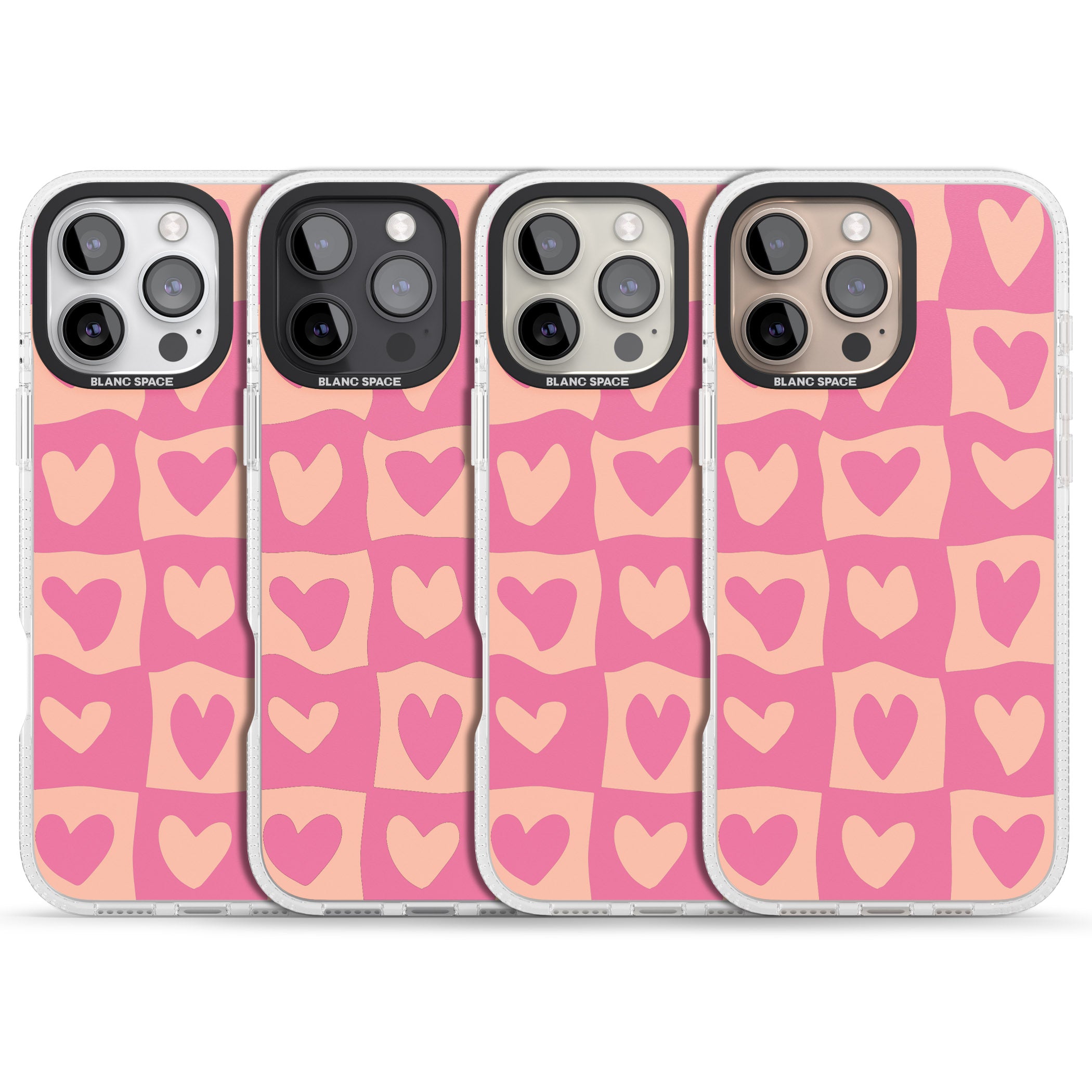Pink Wavy Checked Hearts iPhone 16 Pro Max / 16 Pro Clear Case Impact Air - Blanc Space