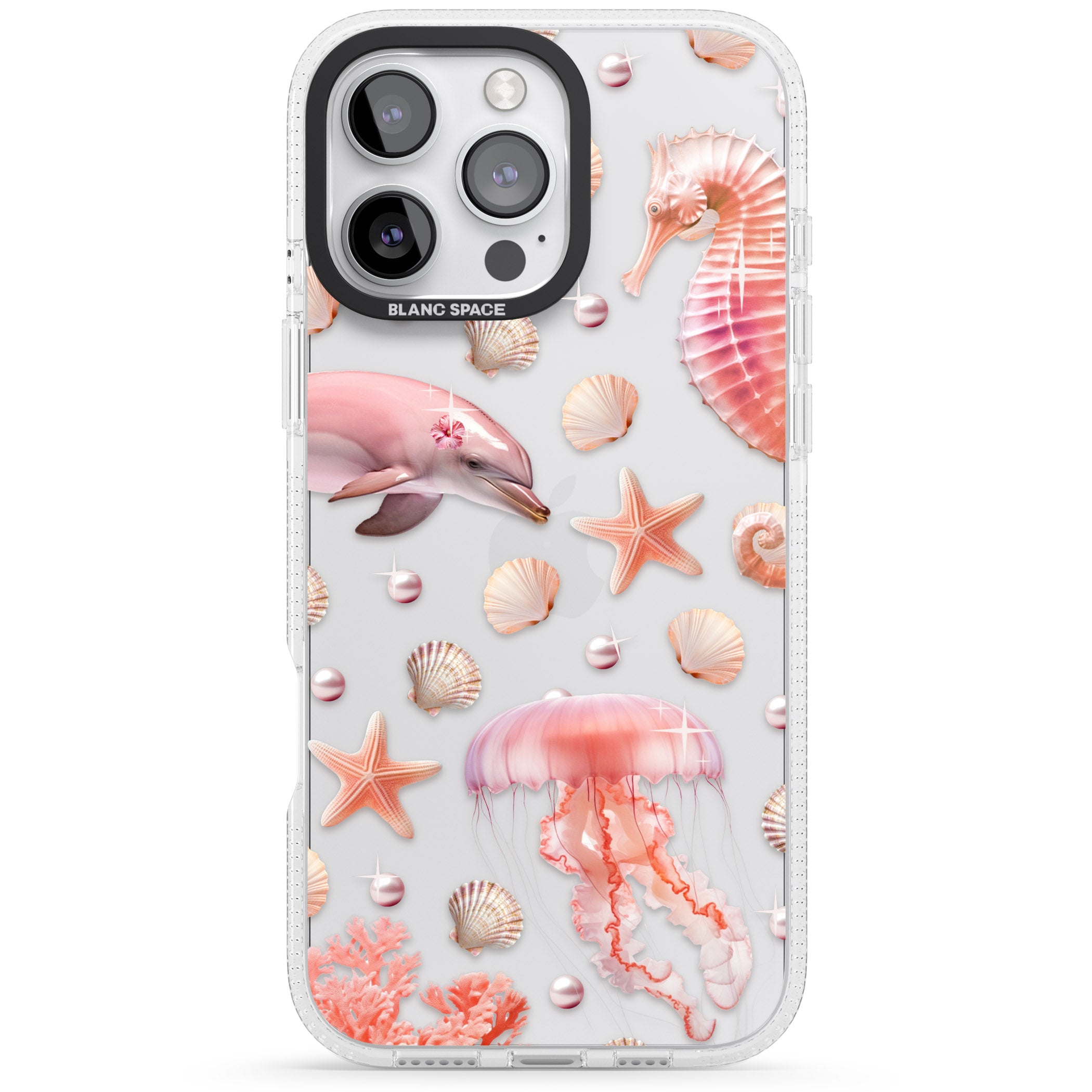 Pink Sealife iPhone 16 Pro Max / 16 Pro Clear Case Impact Air - Blanc Space