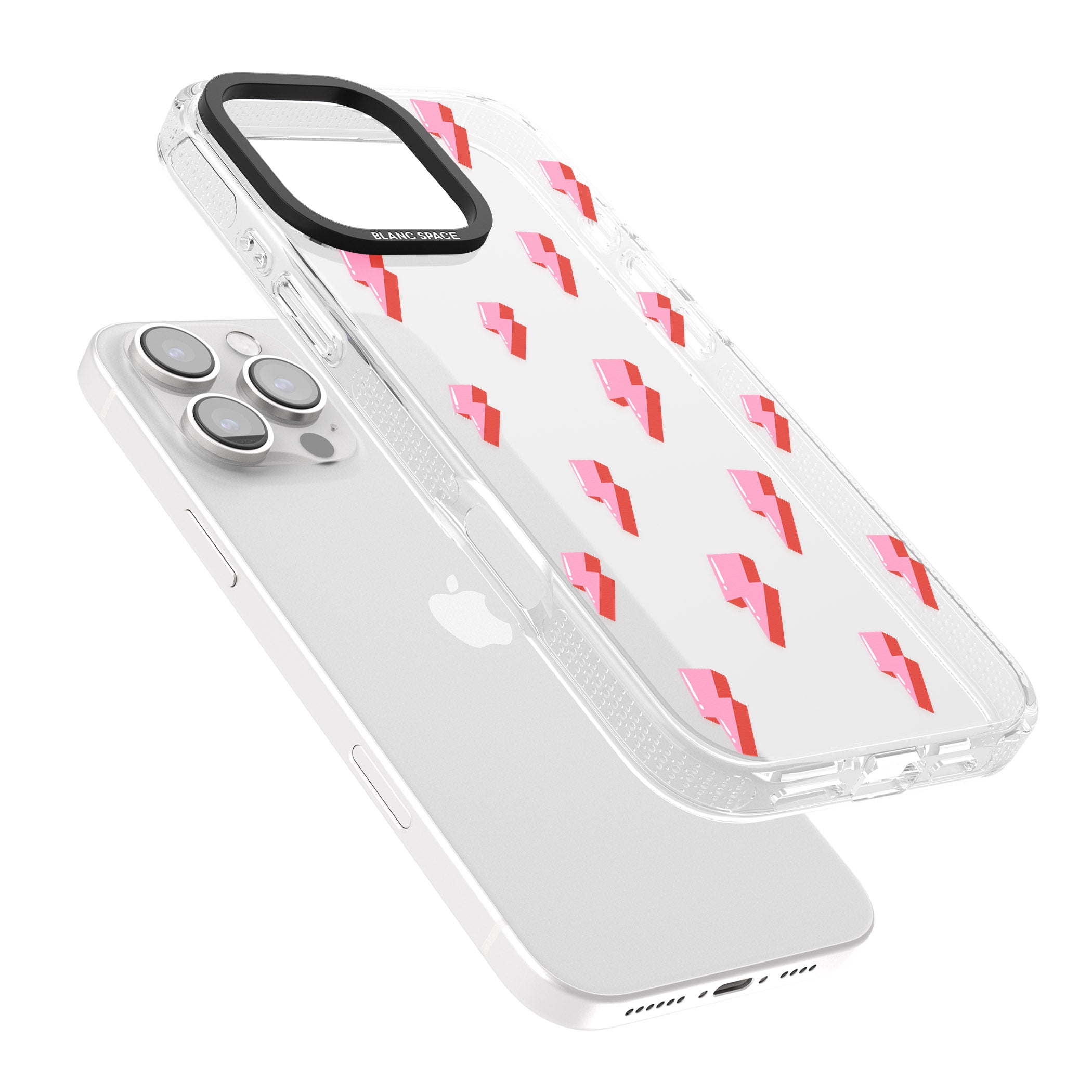 Pink Bolt Pattern iPhone 16 Pro Max / 16 Pro Clear Case Impact Air - Blanc Space