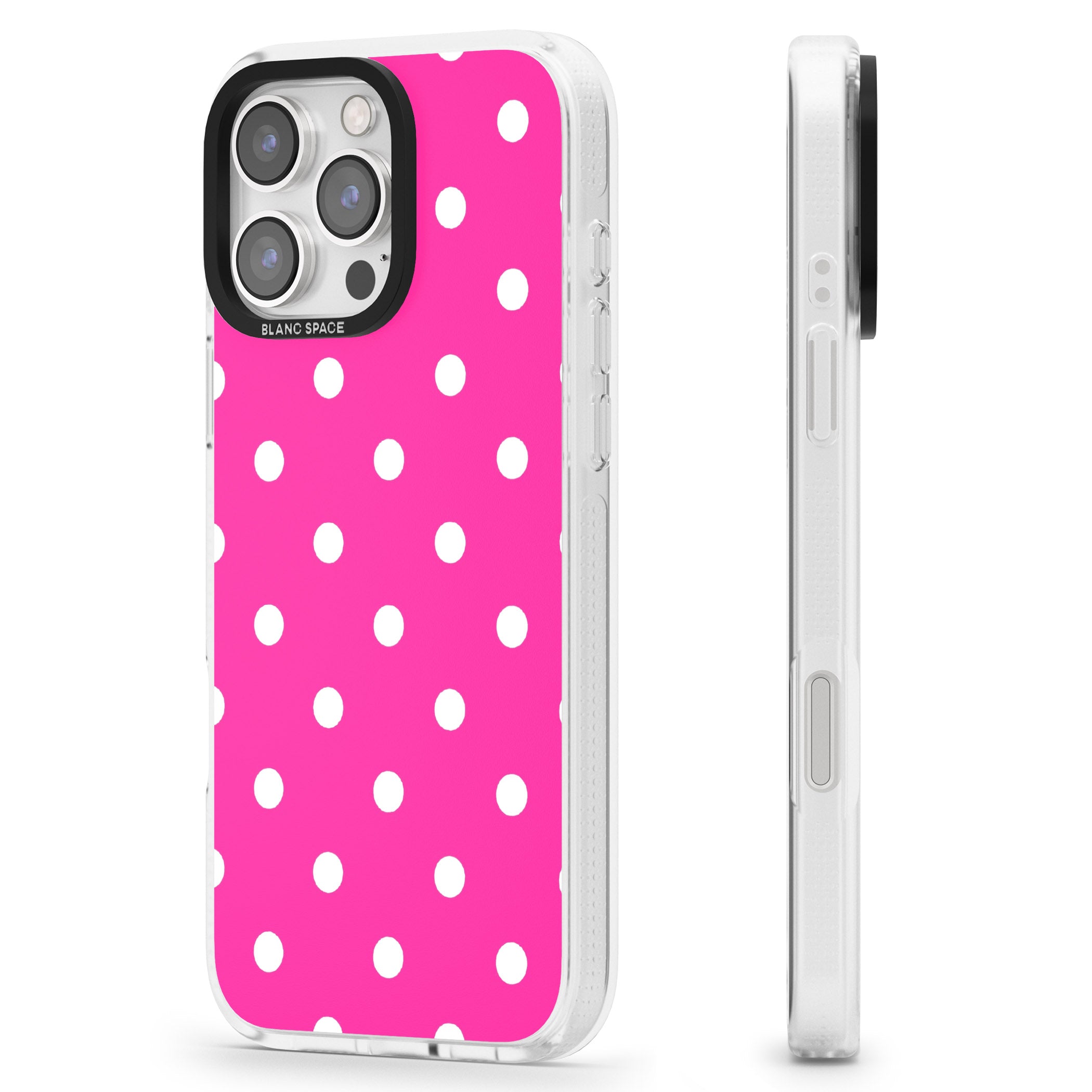 Pink Polka Dot iPhone 16 Pro Max / 16 Pro Clear Case Impact Air - Blanc Space