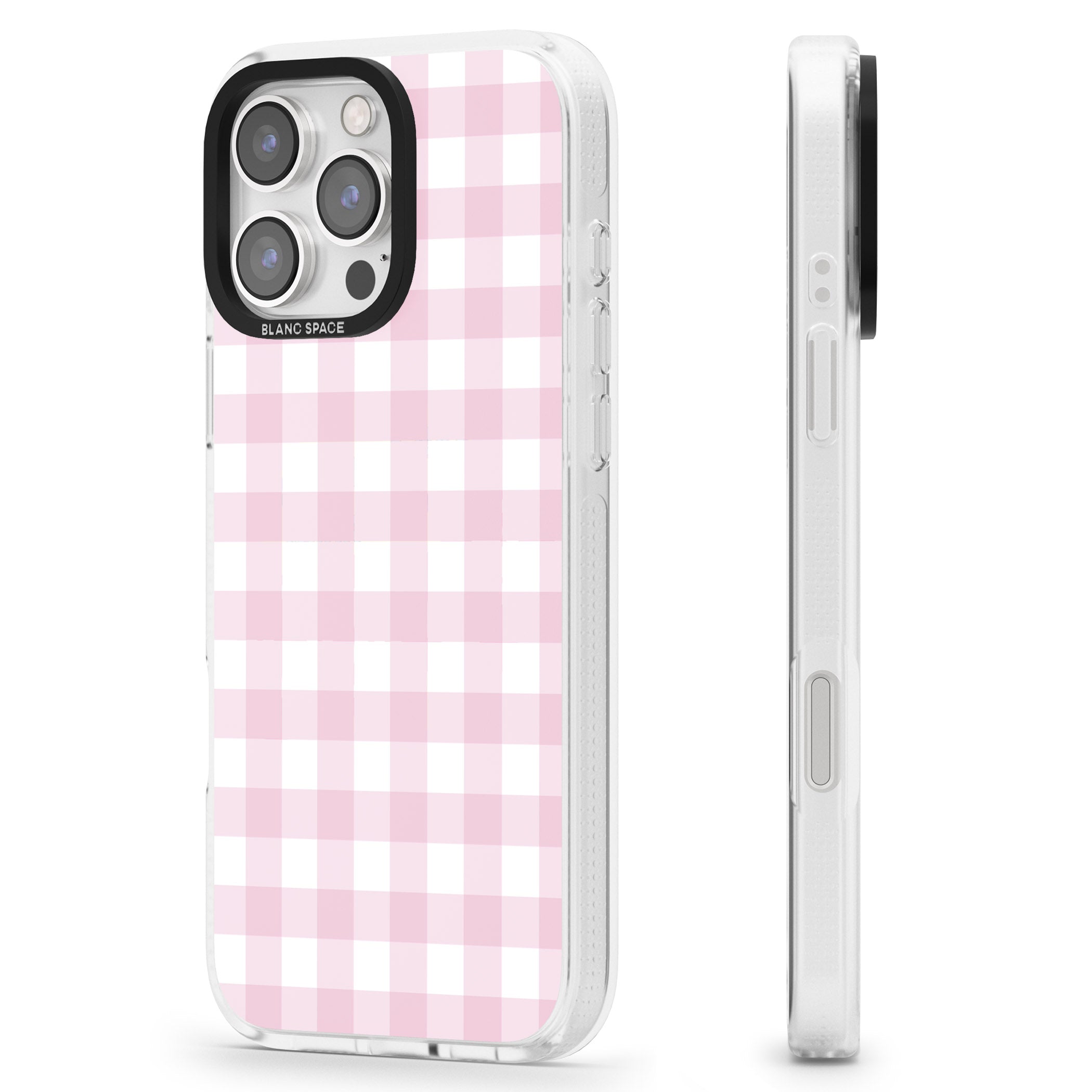 Pink Gingham Pattern iPhone 16 Pro Max / 16 Pro Clear Case Impact Air - Blanc Space