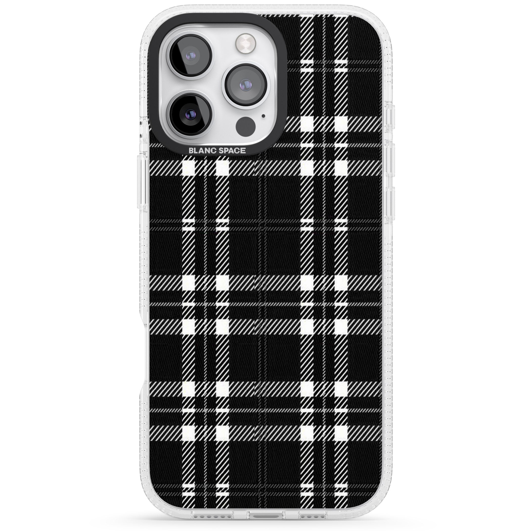 Divine Black Plaid iPhone 16 Pro Max / 16 Pro Clear Case Impact Air - Blanc Space