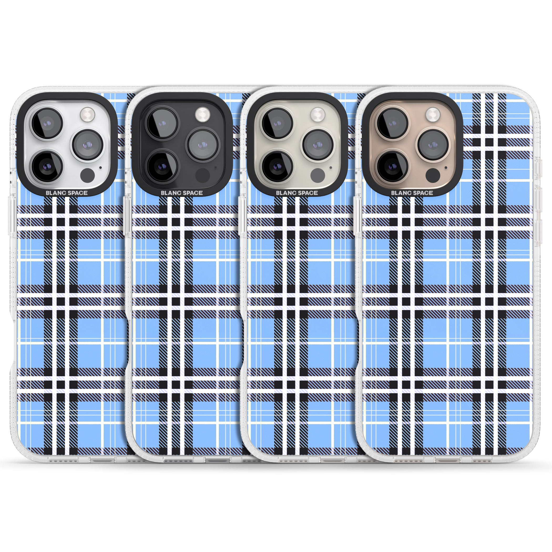 Blue Plaid iPhone 16 Pro Max / 16 Pro Clear Case Impact Air - Blanc Space