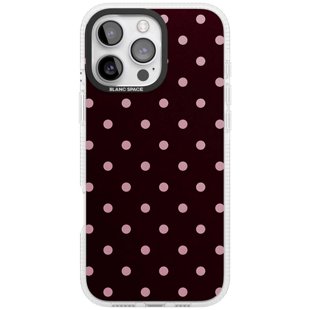 Merlot Dots polka dot iPhone case featuring dusty pink spots on a deep burgundy background in a retro grid iPhone 16 Pro Max Impact Air Phone Case front