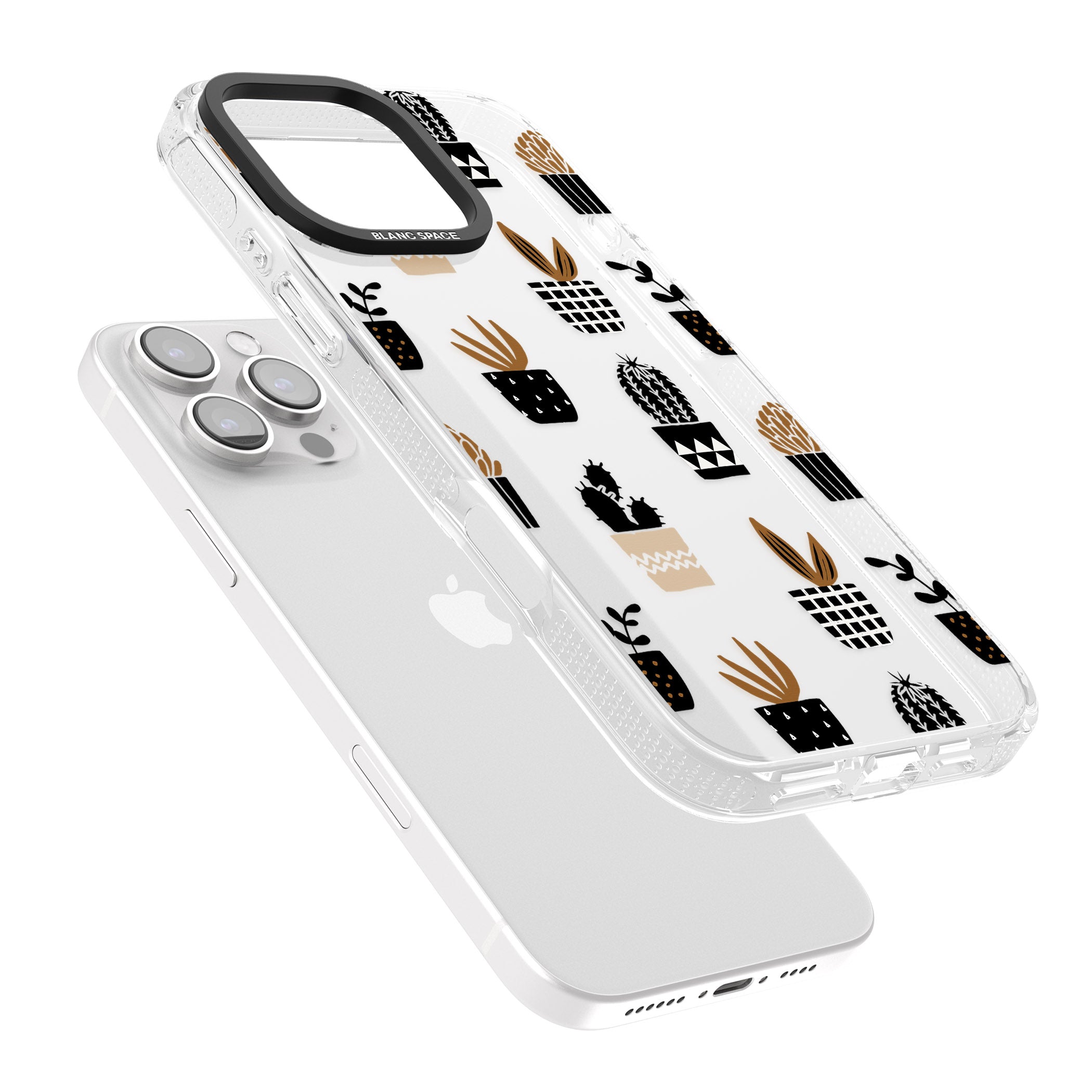 Large Mixed Plants Pattern - Clear iPhone 16 Pro Max / 16 Pro Clear Case Impact Air - Blanc Space