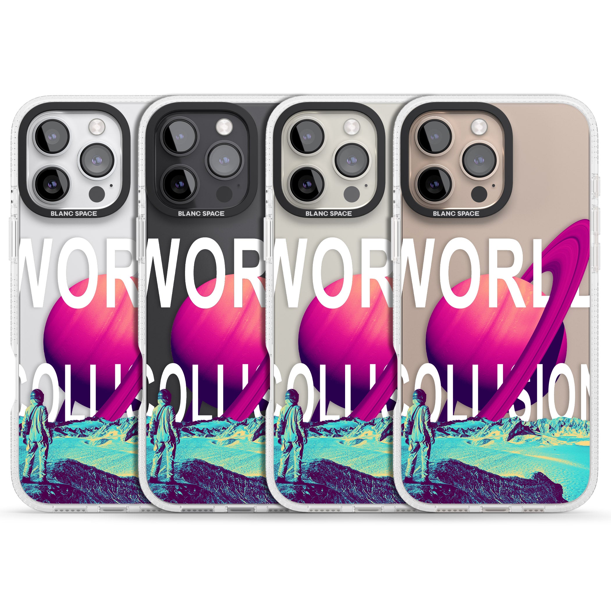 World Collision iPhone 16 Pro Max / 16 Pro Clear Case Impact Air - Blanc Space