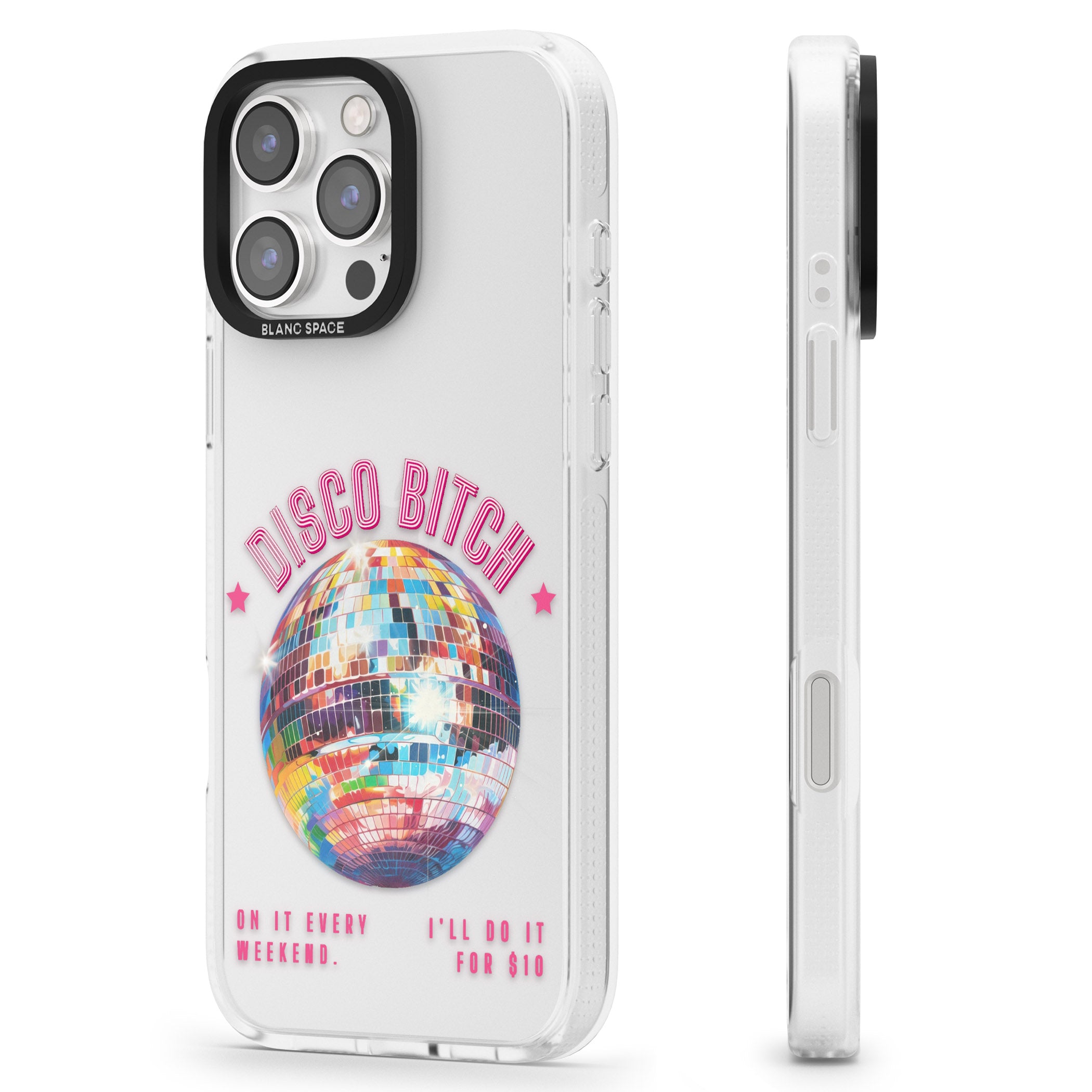 Disco B*tch iPhone 16 Pro Max / 16 Pro Clear Case Impact Air - Blanc Space