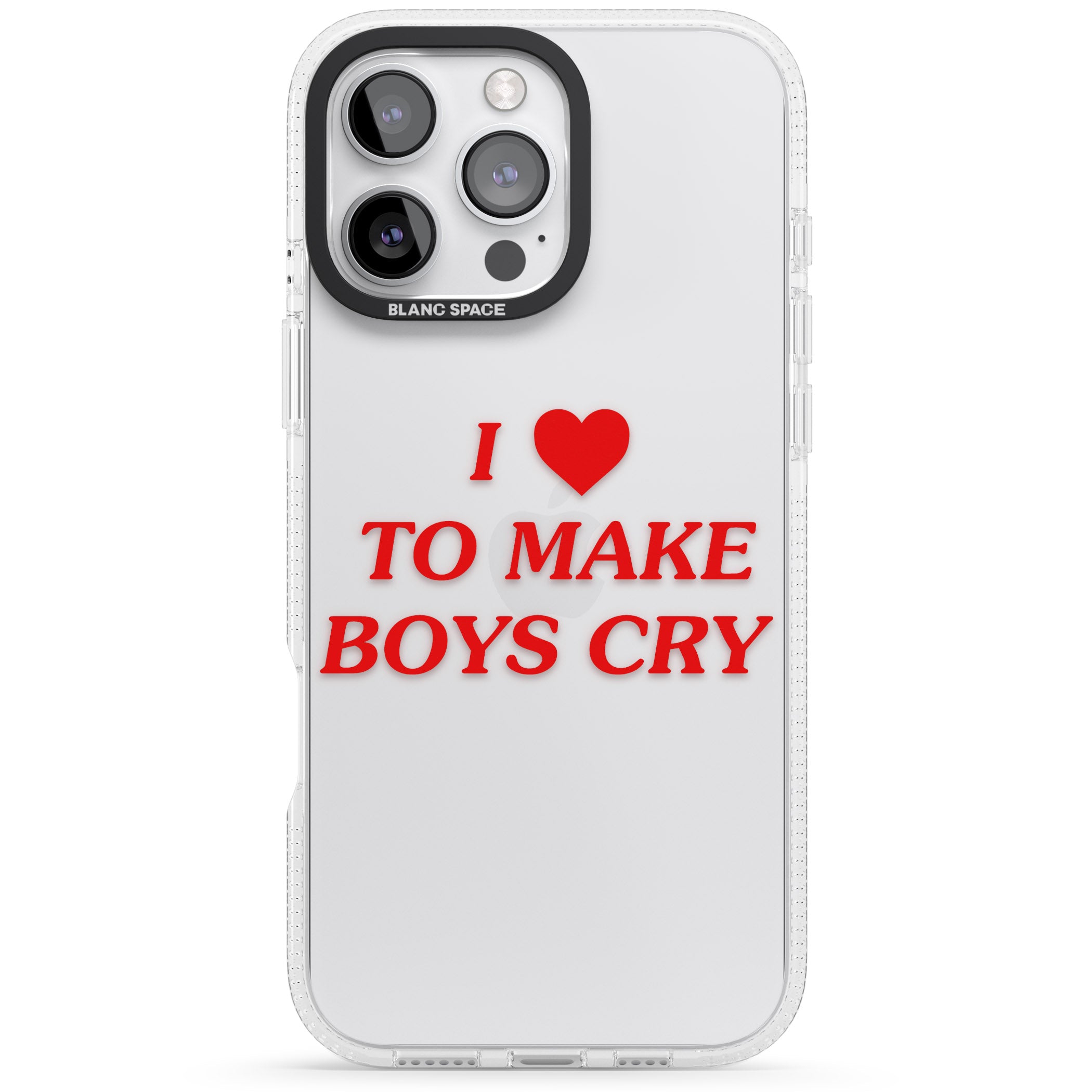 I Love to Make Boys Cry iPhone 16 Pro Max / 16 Pro Clear Case Impact Air - Blanc Space