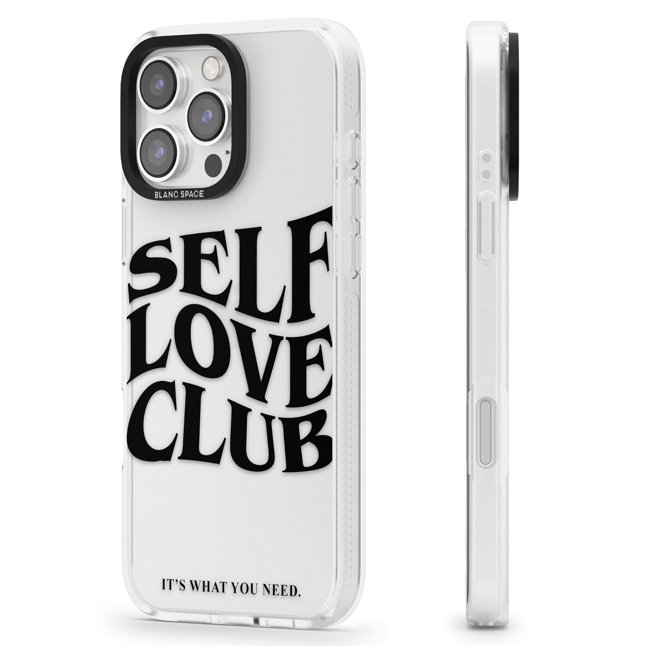 Self Love Club (Black) iPhone 16 Pro Max / 16 Pro Clear Case Impact Air - Blanc Space