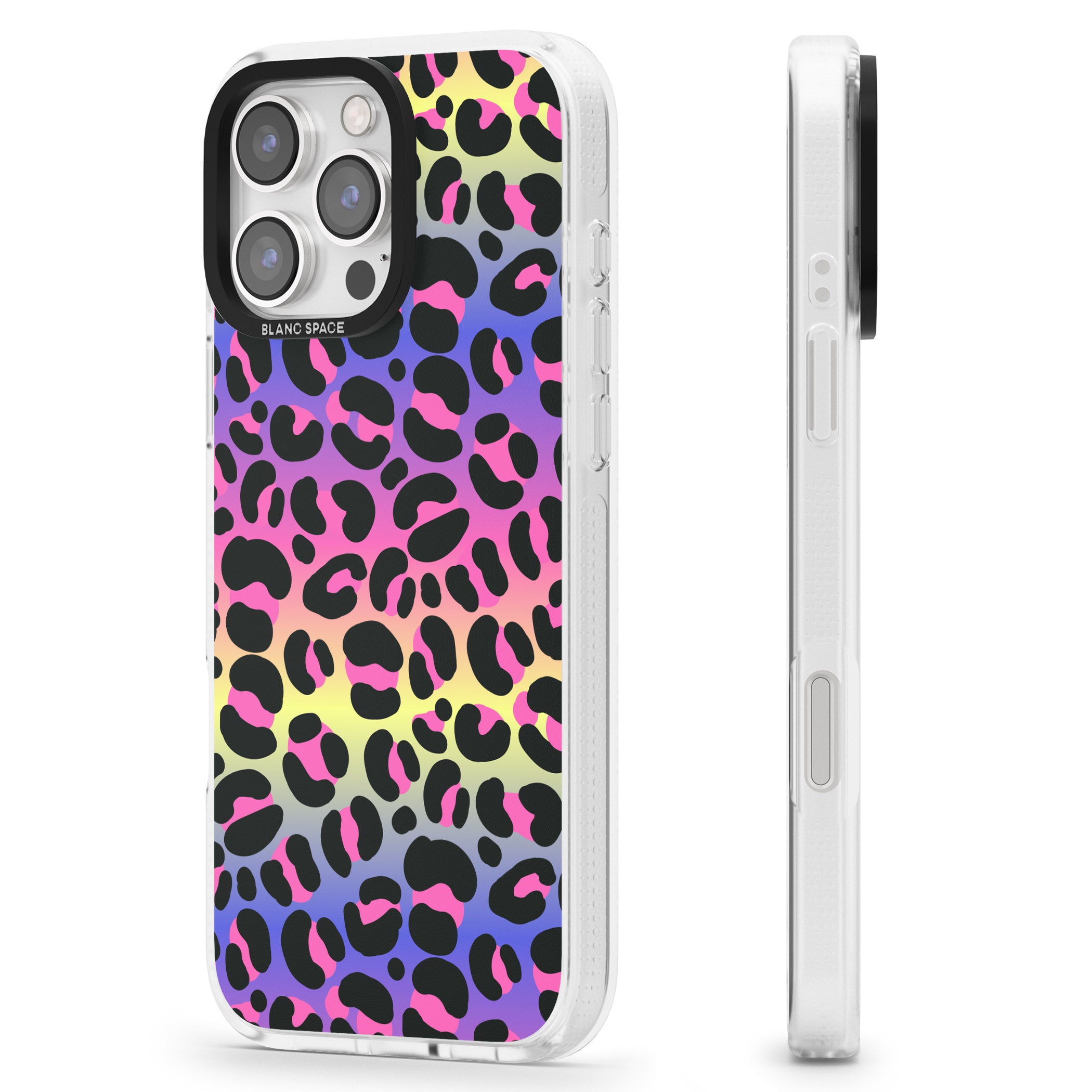Rainbow Gradient Leopard Print iPhone 16 Pro Max / 16 Pro Clear Case Impact Air - Blanc Space