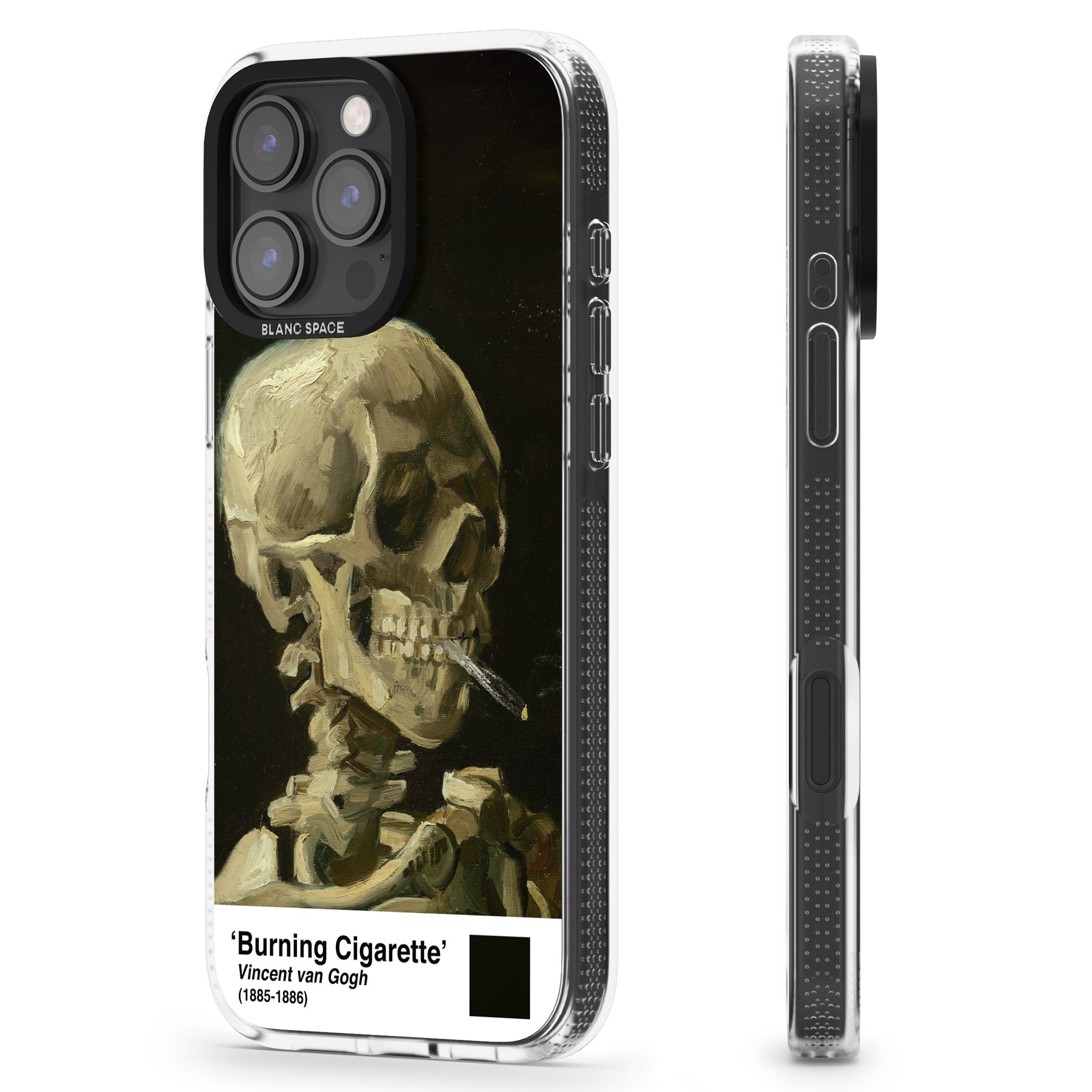 Skull of a Skeleton with Burning Cigarette iPhone 16 Pro Max / 16 Pro Clear Case Impact Air - Blanc Space
