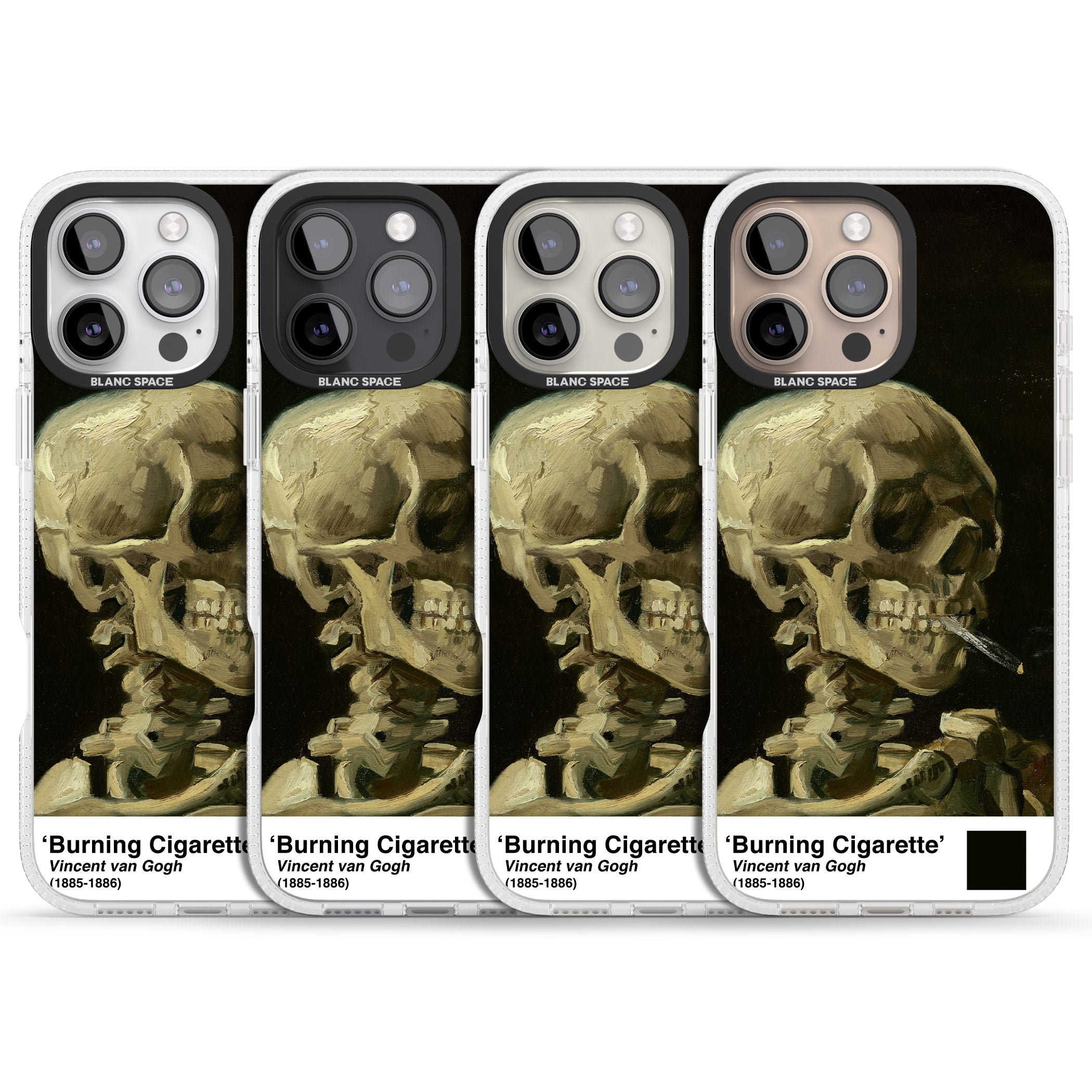 Skull of a Skeleton with Burning Cigarette iPhone 16 Pro Max / 16 Pro Clear Case Impact Air - Blanc Space
